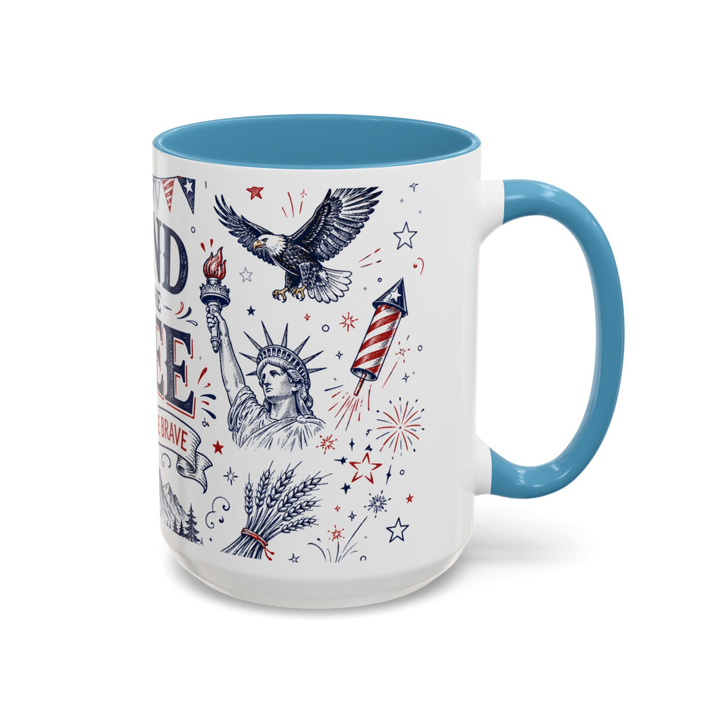 Land of the Free Coffee Mug | Home of the Brave 4th of July Gift | Accent Color Ceramic 11oz 15oz