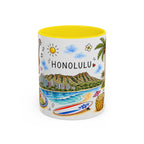 Honolulu Illustrated Travel Mug | City Souvenir Accent Coffee Mug | 11oz 15oz Ceramic Cup