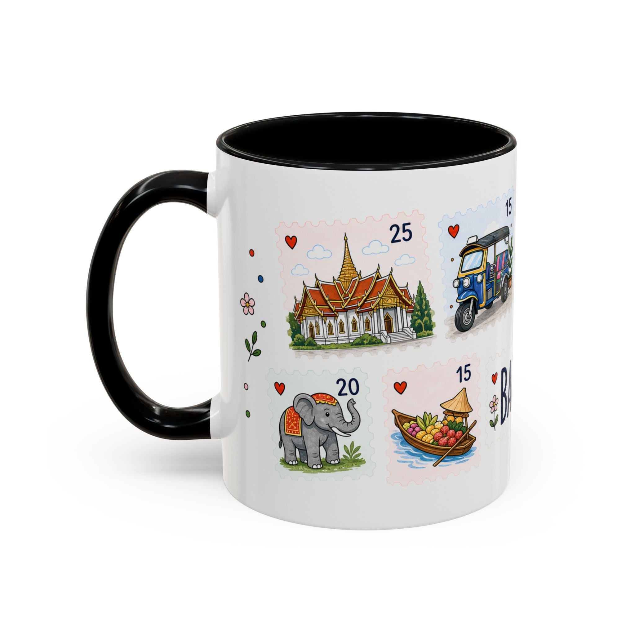 Bangkok Coffee Mug | Postage Stamp Collage Mug | Travel Souvenir Accent Cup 11oz 15oz