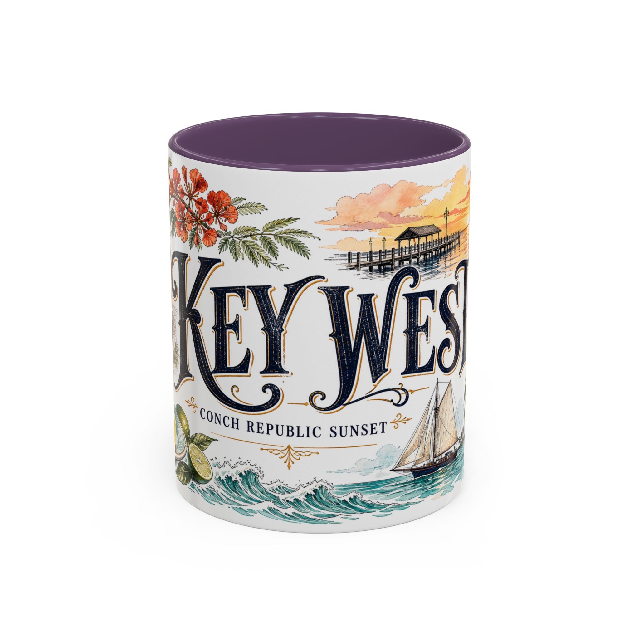 Key West Coffee Mug | United States Travel Souvenir | Vintage Illustrated City Gift | 11 oz 15 oz Accent Mug