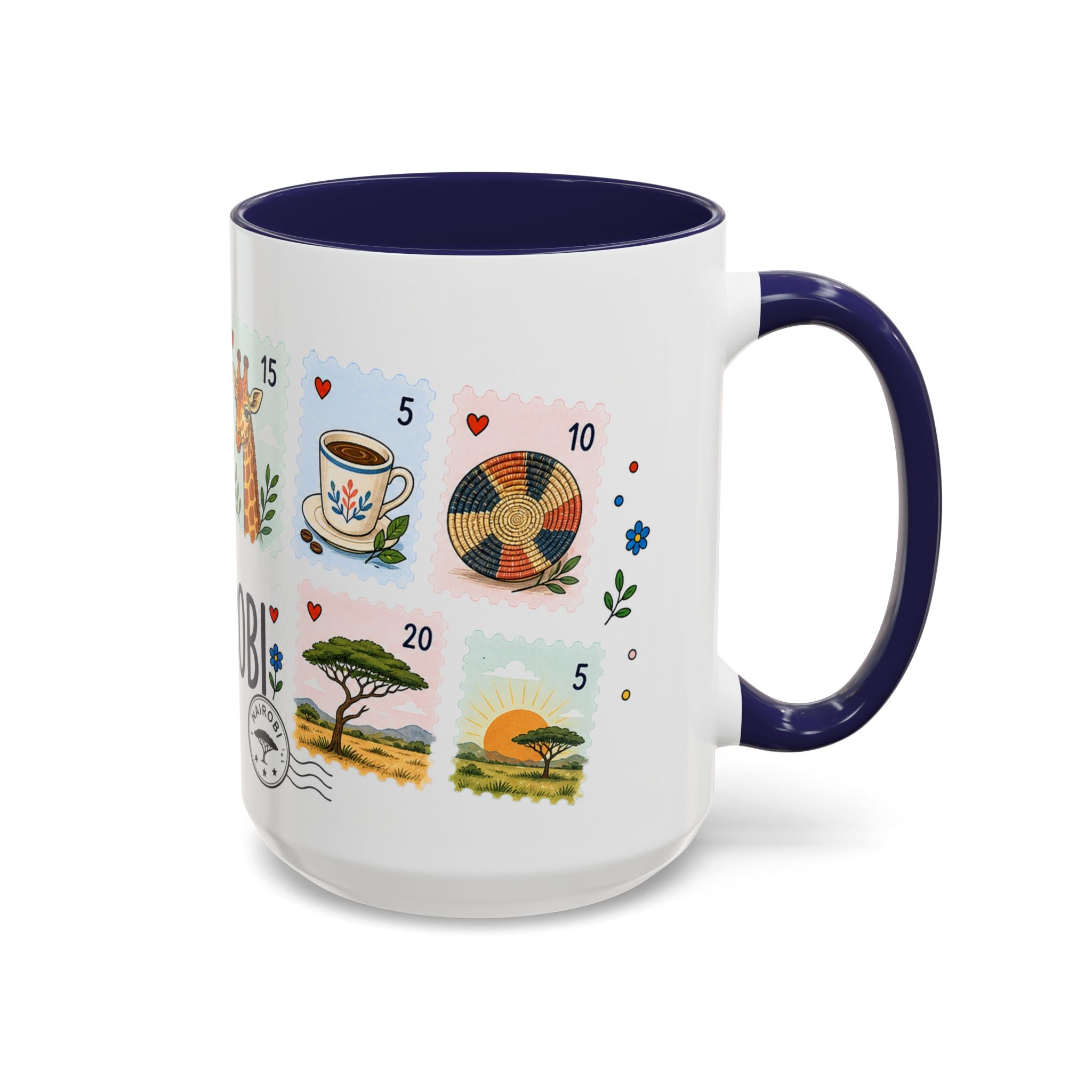 Nairobi Coffee Mug | Postage Stamp Collage Mug | Travel Souvenir Accent Cup 11oz 15oz