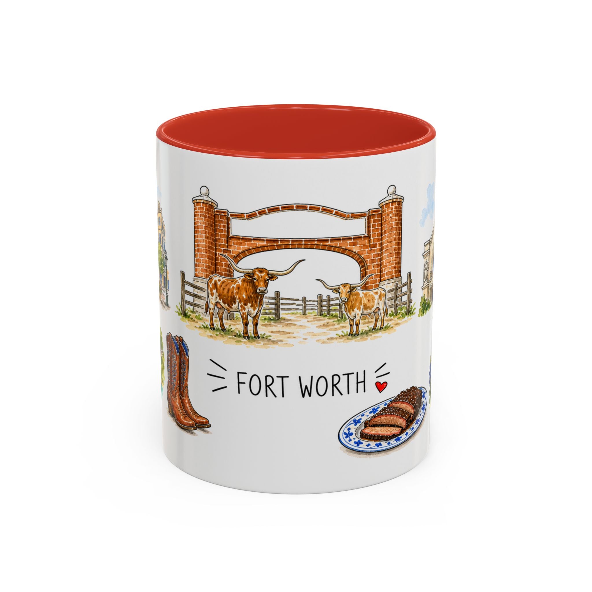 Fort Worth Illustrated Travel Mug | City Souvenir Accent Coffee Mug | 11oz 15oz Ceramic Cup