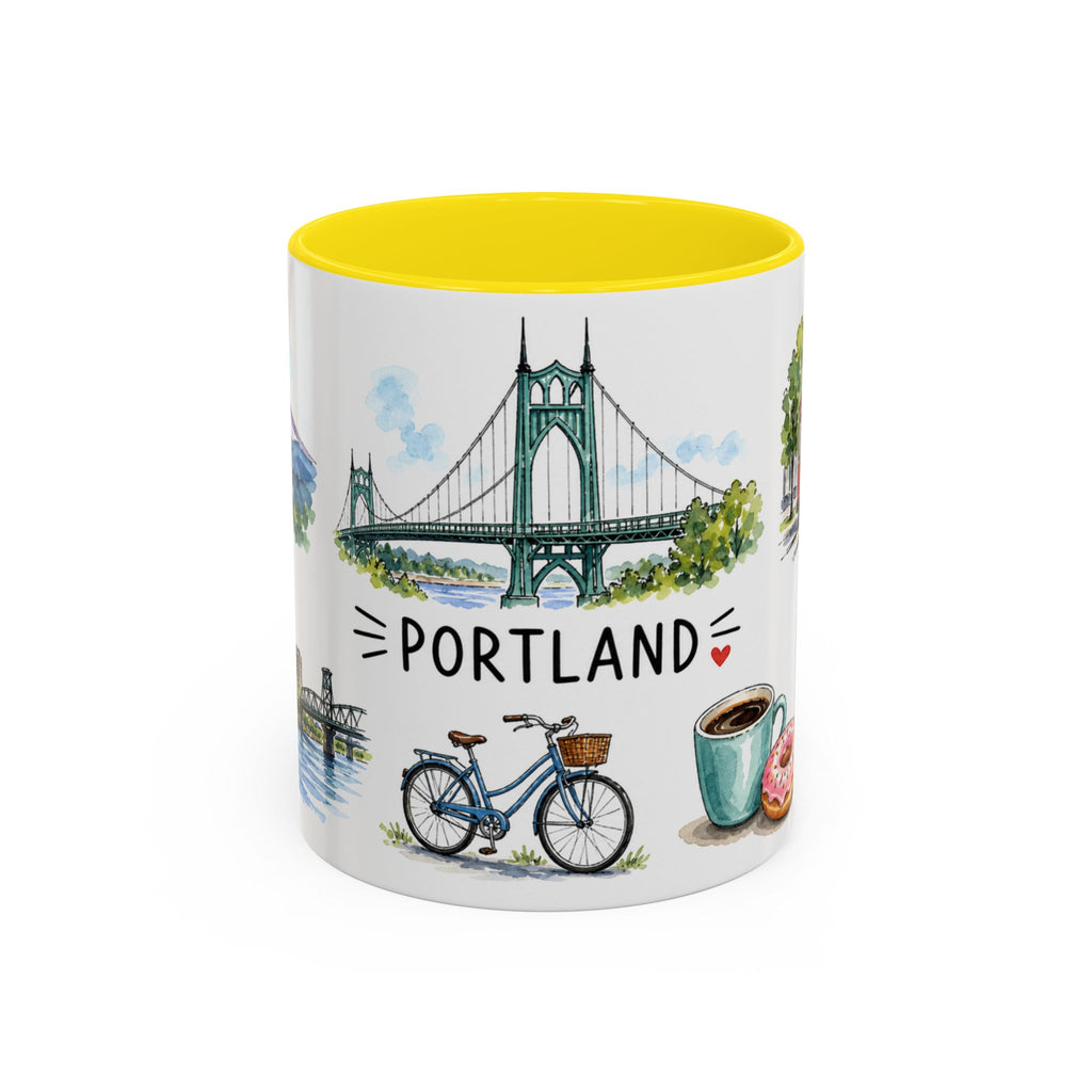 Portland Illustrated Travel Mug | City Souvenir Accent Coffee Mug | 11oz 15oz Ceramic Cup