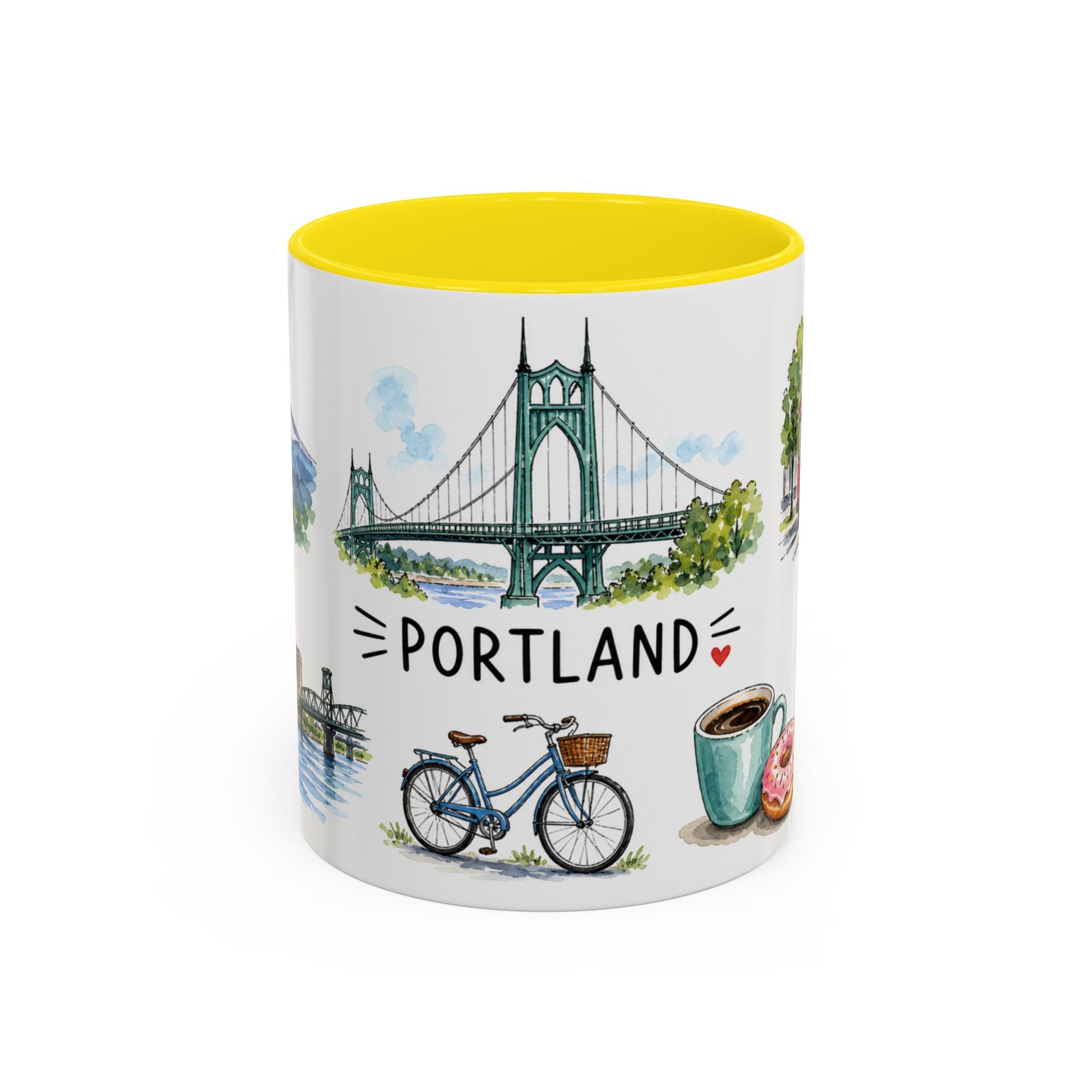 Portland Illustrated Travel Mug | City Souvenir Accent Coffee Mug | 11oz 15oz Ceramic Cup