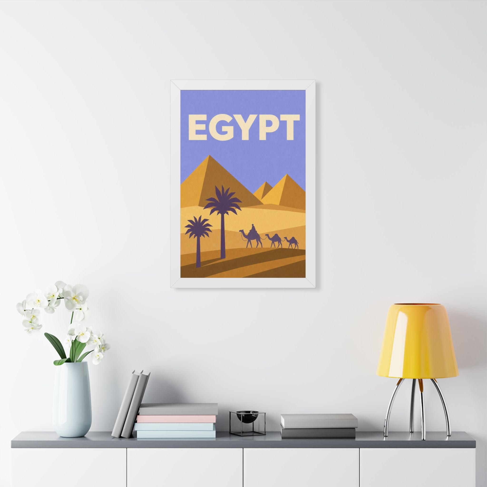 Egypt Pyramids Egypt Framed Poster | Vintage Travel Wall Art | Black Walnut White Frame | 16x24 20x30
