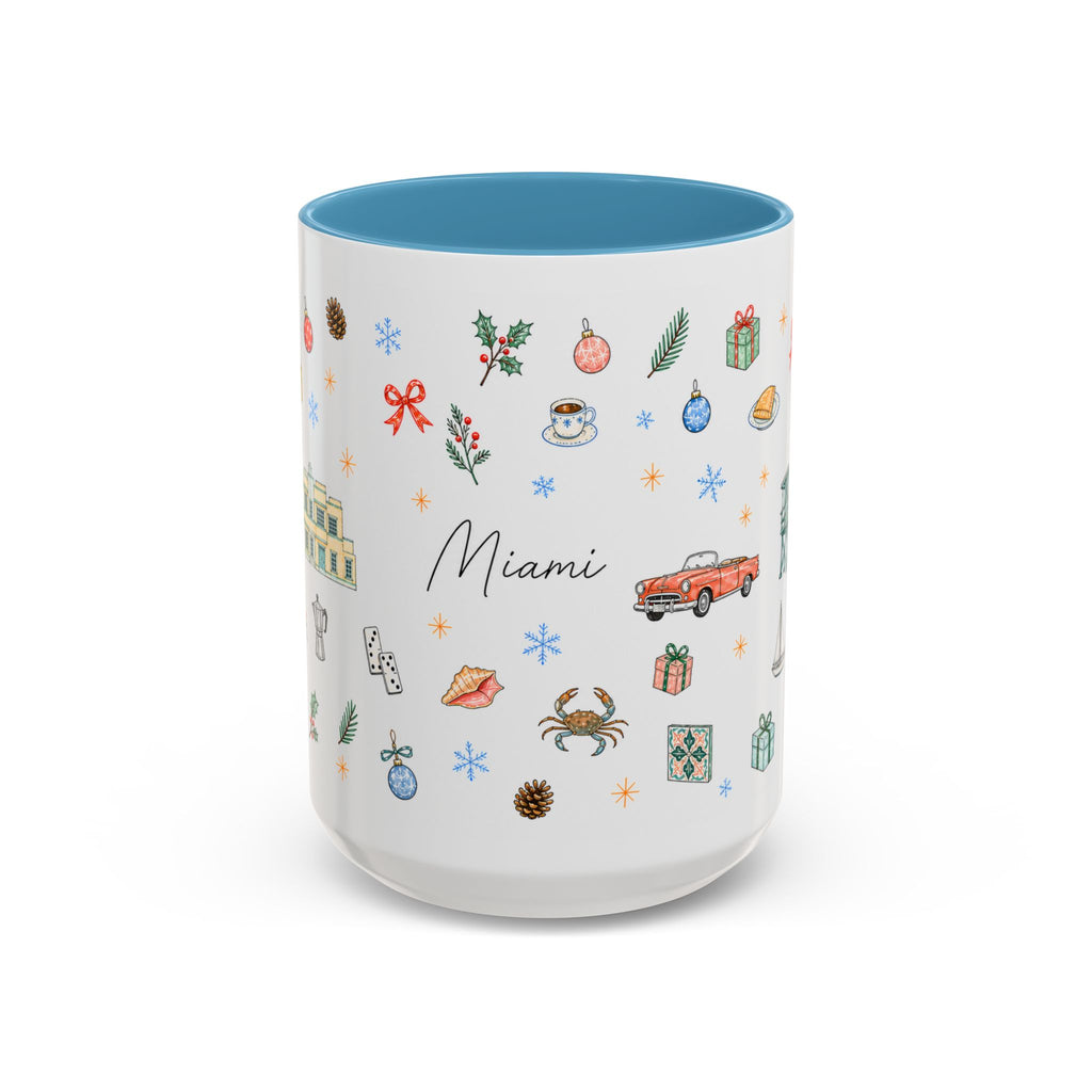 Miami Christmas Mug | Watercolor Art Deco City Souvenir (11oz/15oz)