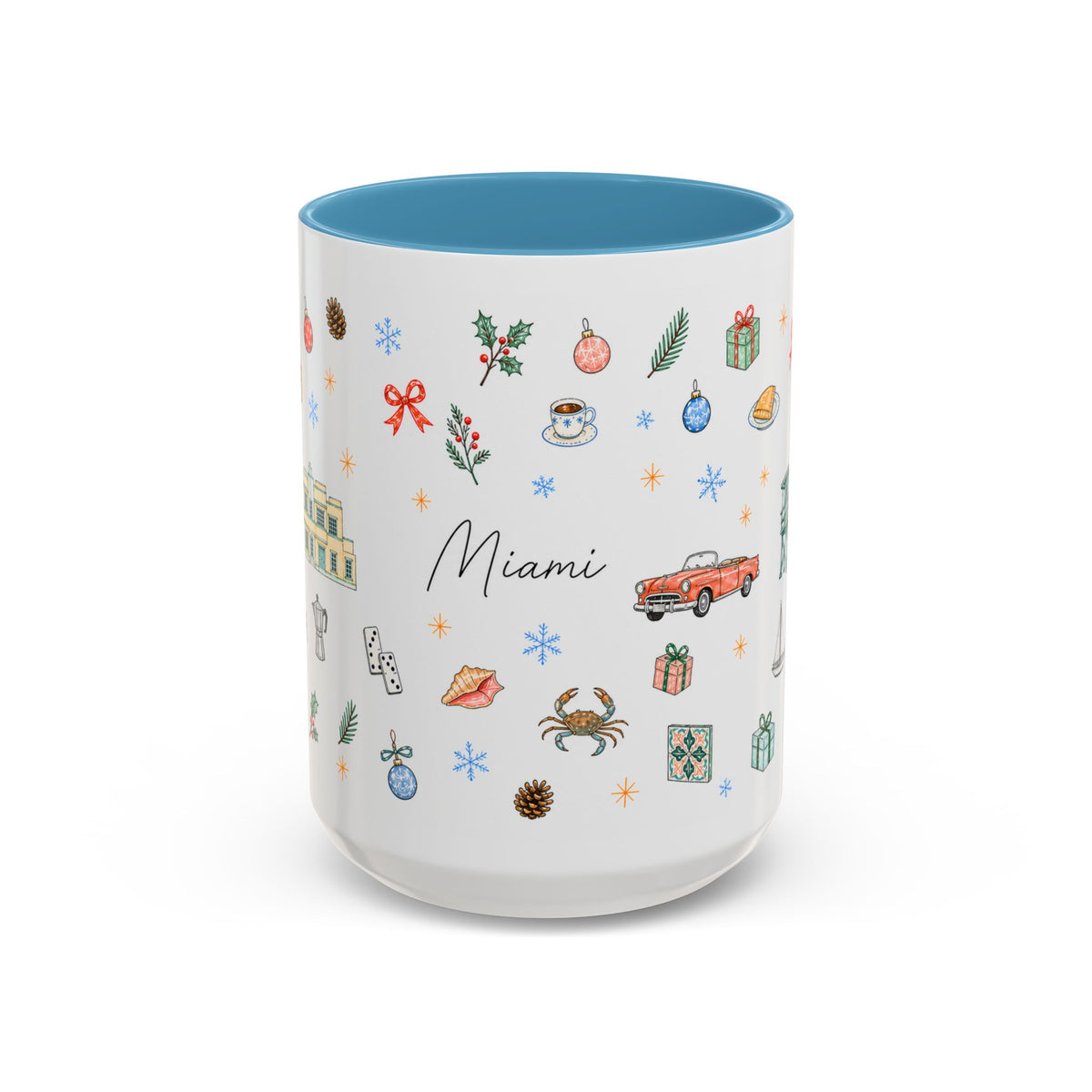 Miami Christmas Mug | Watercolor Art Deco City Souvenir (11oz/15oz)
