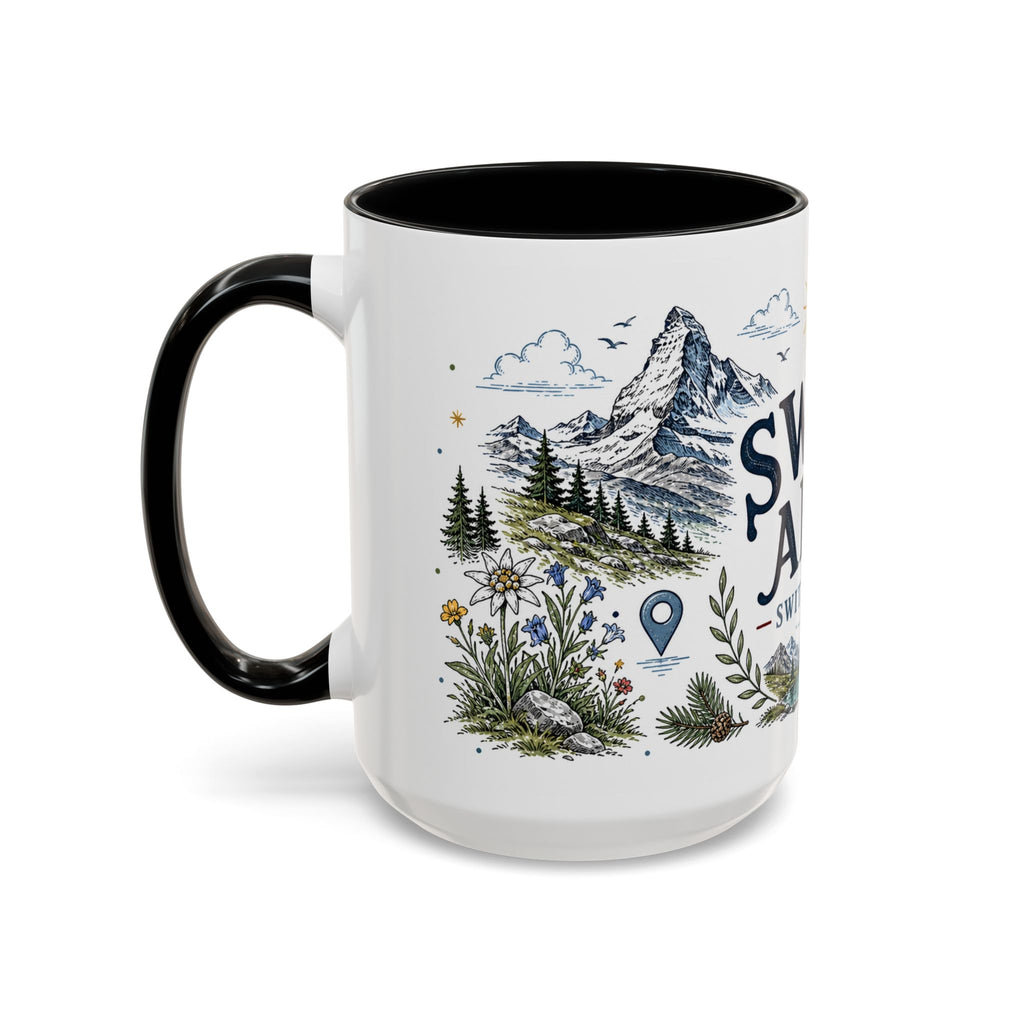 Swiss Alps Coffee Mug | Travel Destination Souvenir Gift | Accent Color Ceramic 11oz 15oz