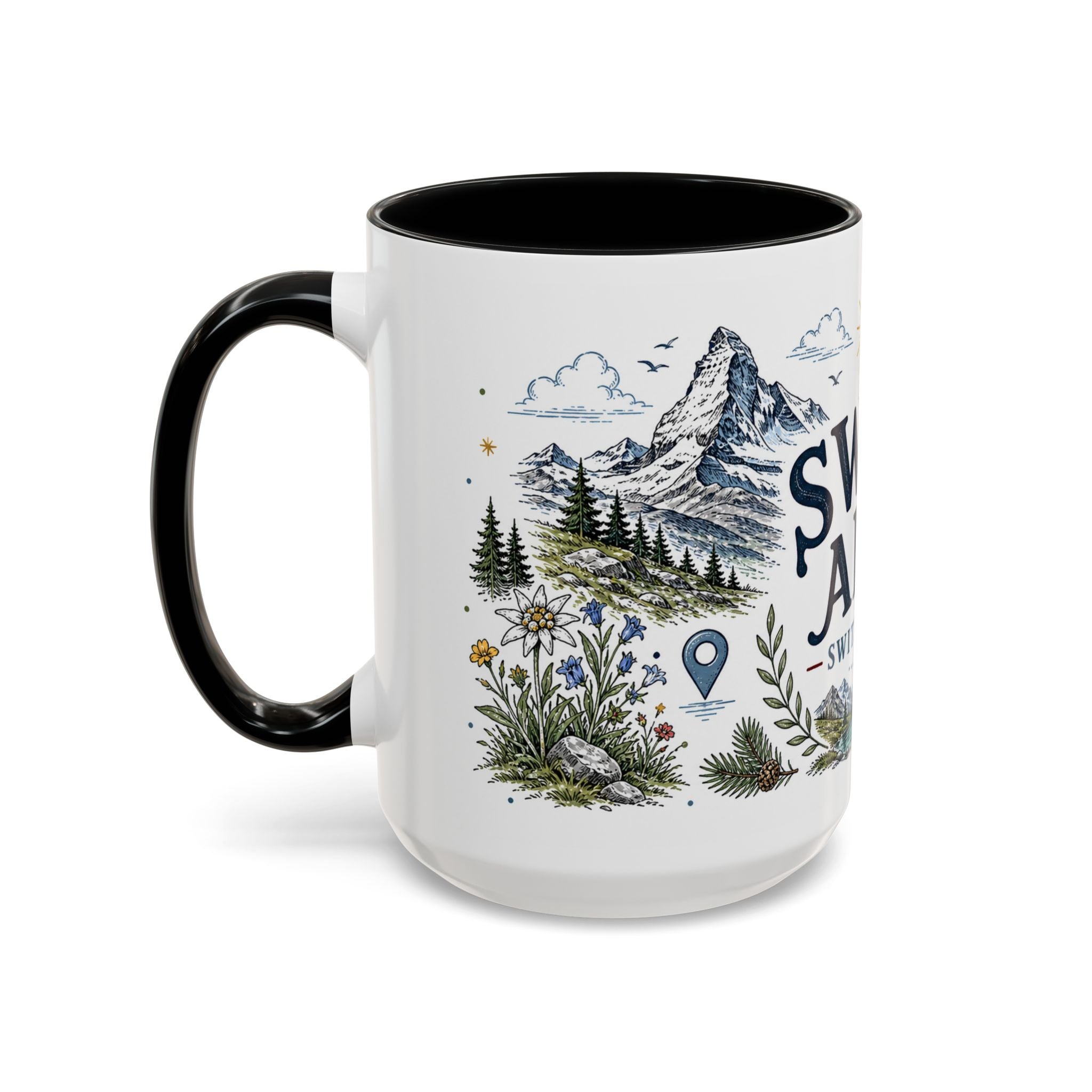 Swiss Alps Coffee Mug | Travel Destination Souvenir Gift | Accent Color Ceramic 11oz 15oz