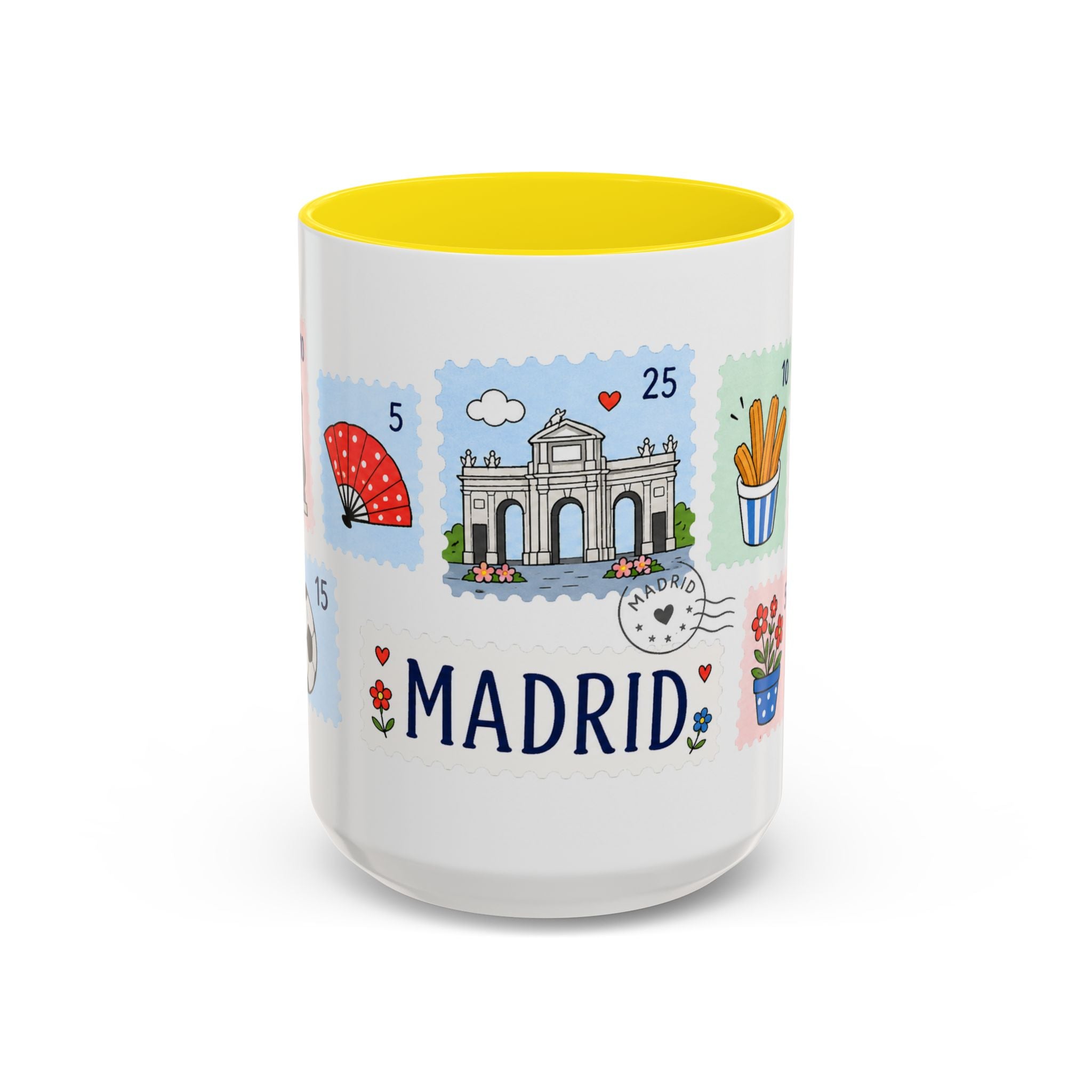 Madrid Coffee Mug | Postage Stamp Collage Mug | Travel Souvenir Accent Cup 11oz 15oz