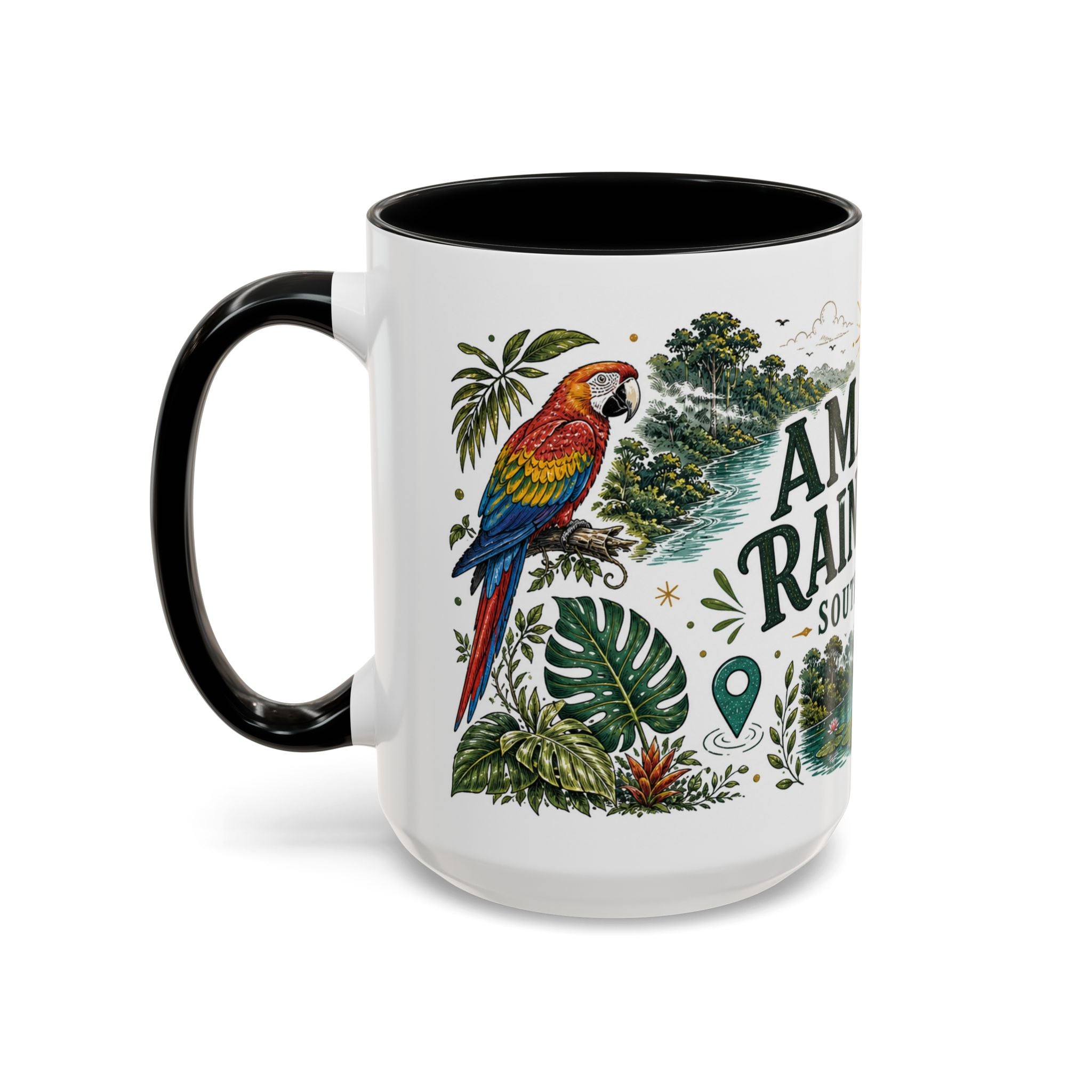 Amazon Rainforest Coffee Mug | Travel Destination Souvenir Gift | Accent Color Ceramic 11oz 15oz