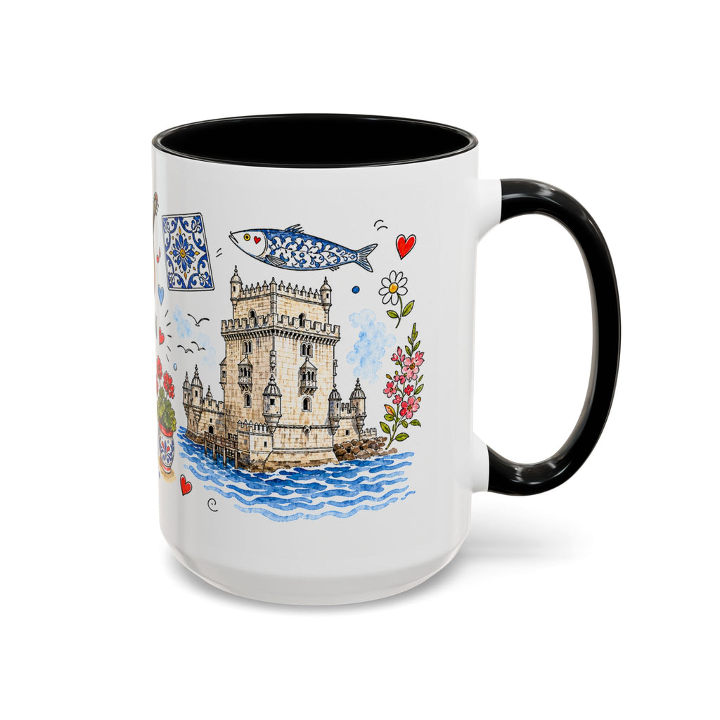 Lisbon Travel Mug | European City Souvenir Accent Coffee Mug | 11oz 15oz Ceramic Cup