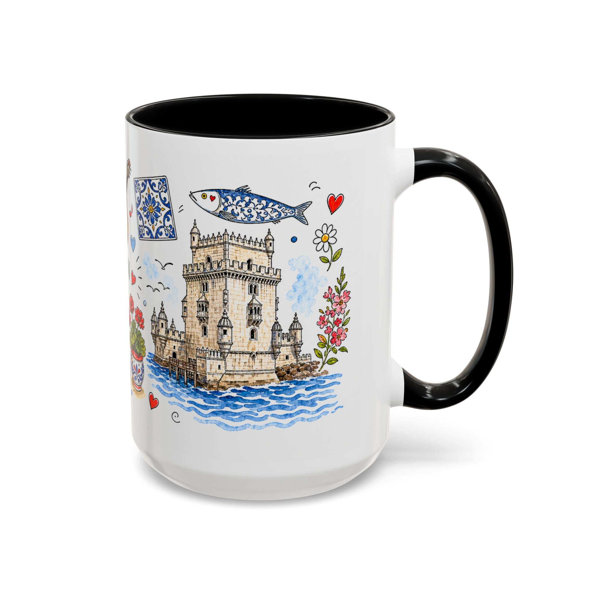 Lisbon Travel Mug | European City Souvenir Accent Coffee Mug | 11oz 15oz Ceramic Cup