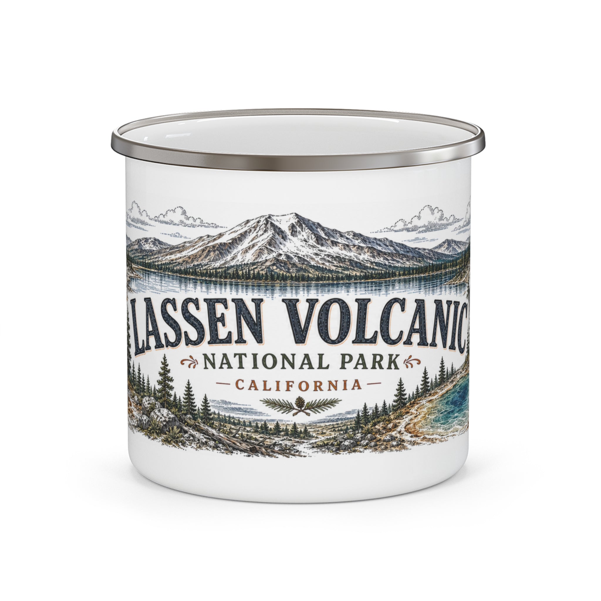 Lassen Volcanic National Park Vintage Enamel Camping Mug | 12oz National Park Hiking Gift