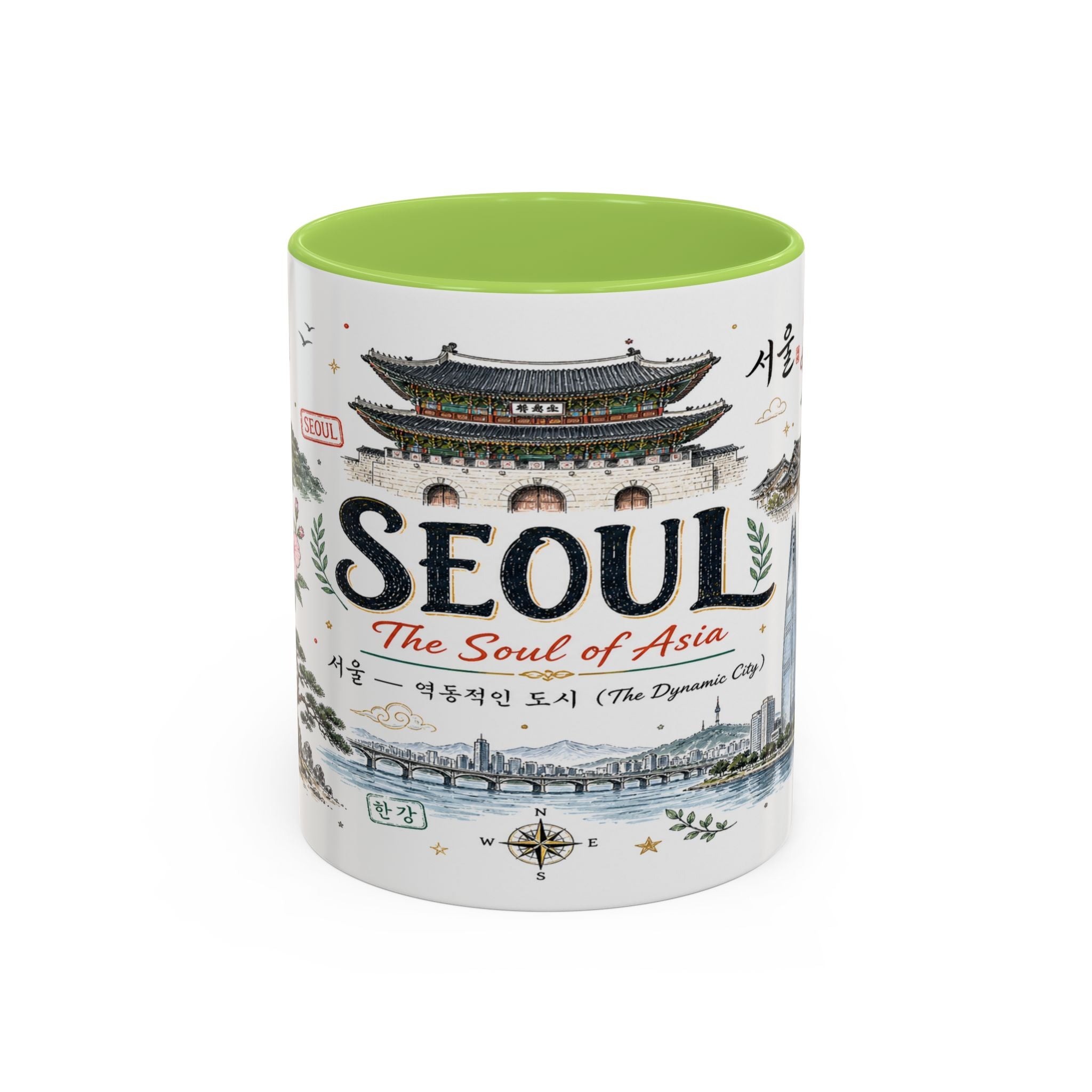 Seoul Coffee Mug | Korea Souvenir Travel Gift | Accent Color Ceramic 11oz 15oz