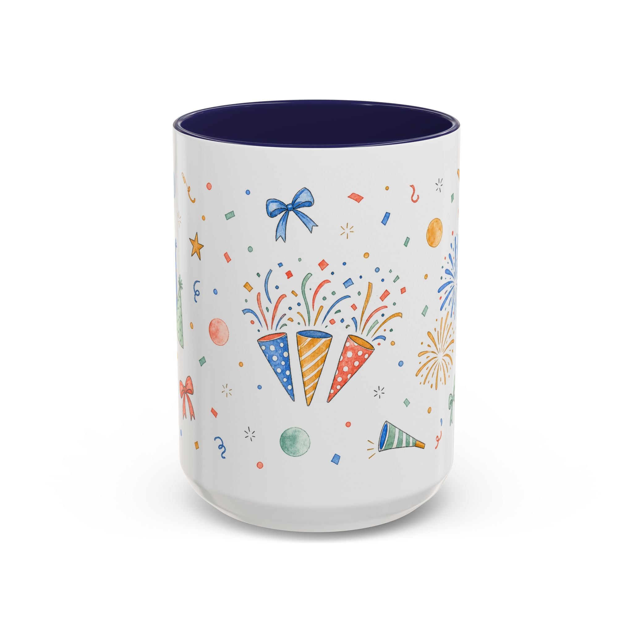 New Year Confetti Mug | Party Popper Watercolor Celebration Gift | Accent Cup 11oz 15oz