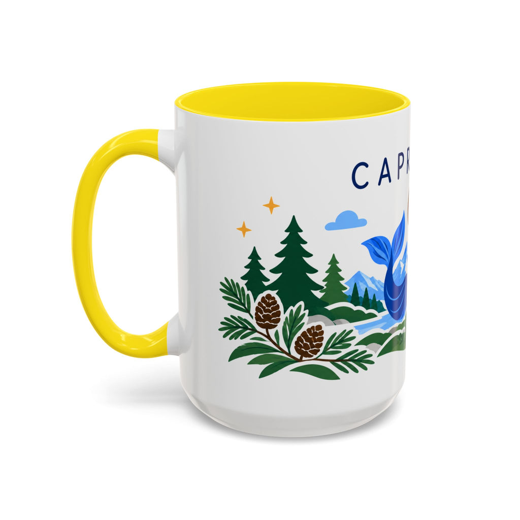 Capricorn Zodiac Coffee Mug | Sea Goat and Floral Design | Astrology Birthday Gift | 11 oz 15 oz Ceramic Accent Mug