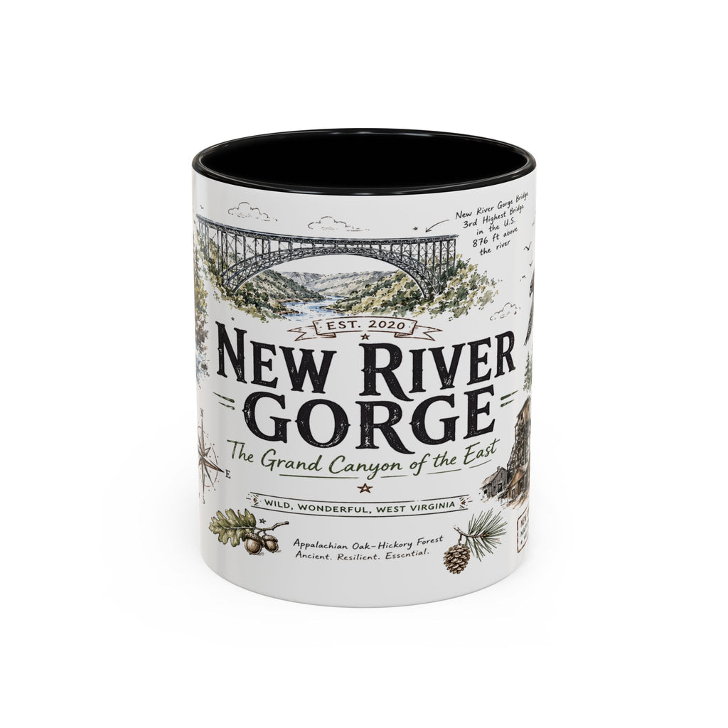 New River Gorge National Park Coffee Mug | West Virginia River Canyon Climbing Gift | Accent Color Ceramic 11oz 15oz