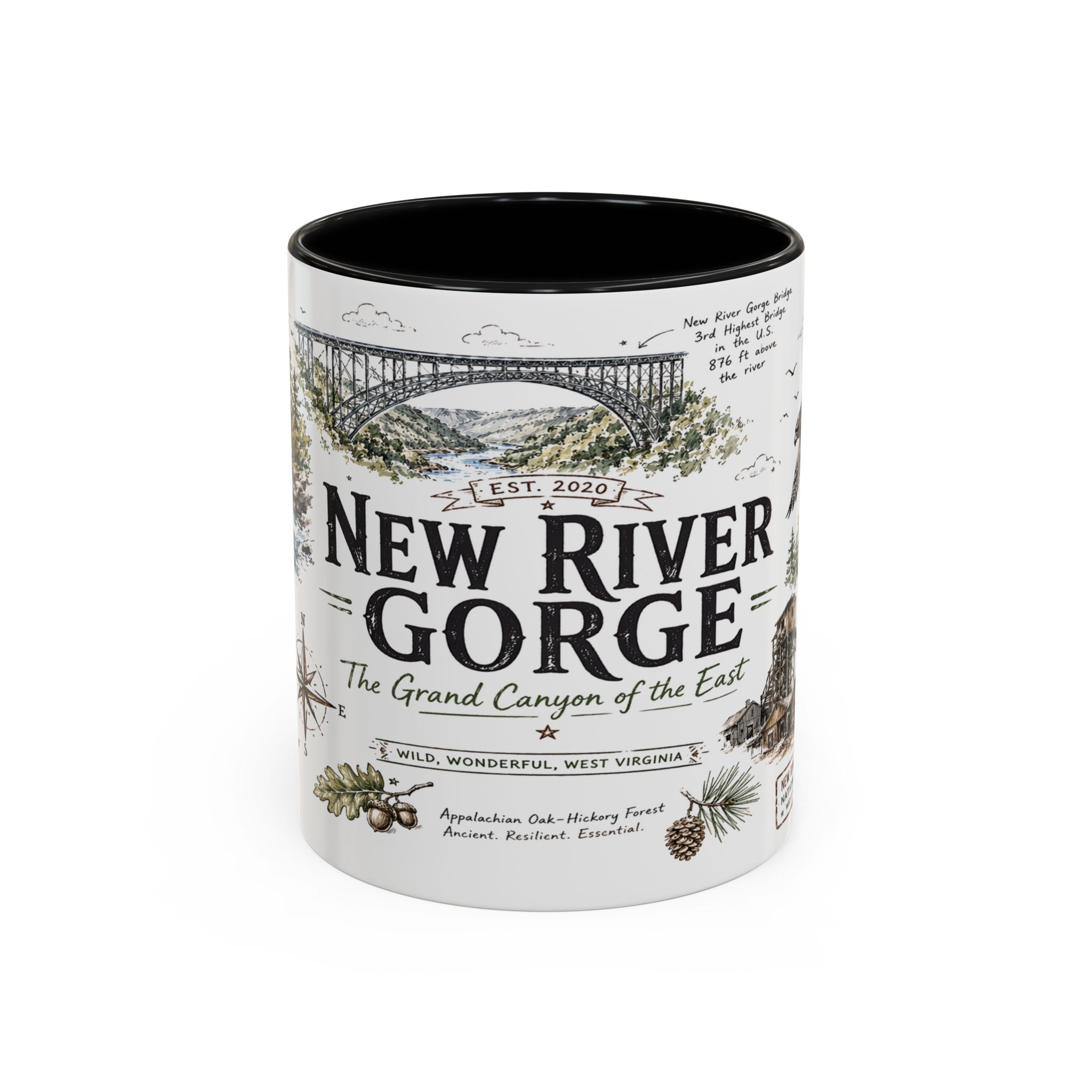 New River Gorge National Park Coffee Mug | West Virginia River Canyon Climbing Gift | Accent Color Ceramic 11oz 15oz