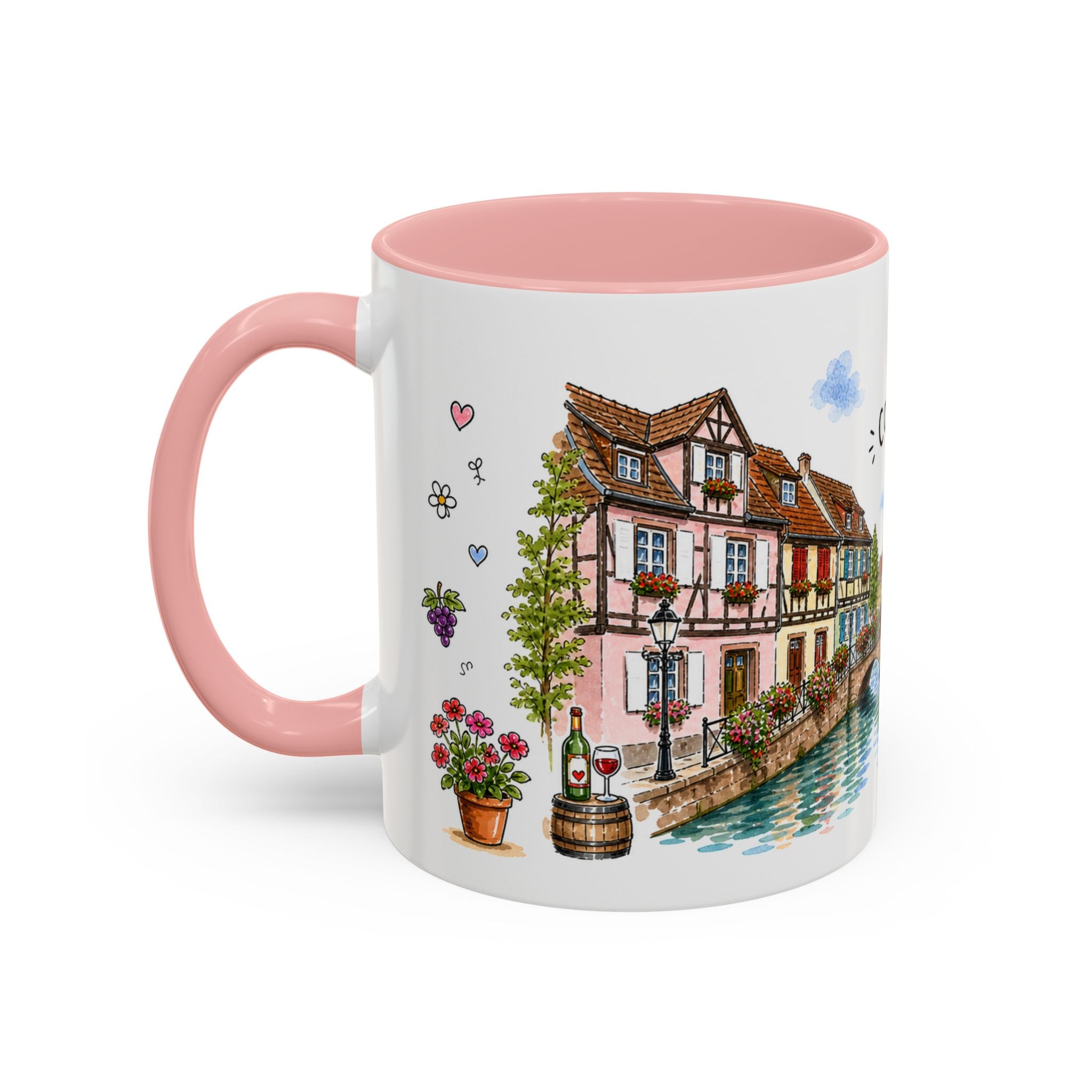 Colmar Illustrated Travel Mug | France Souvenir Accent Coffee Mug | 11oz 15oz Ceramic Cup