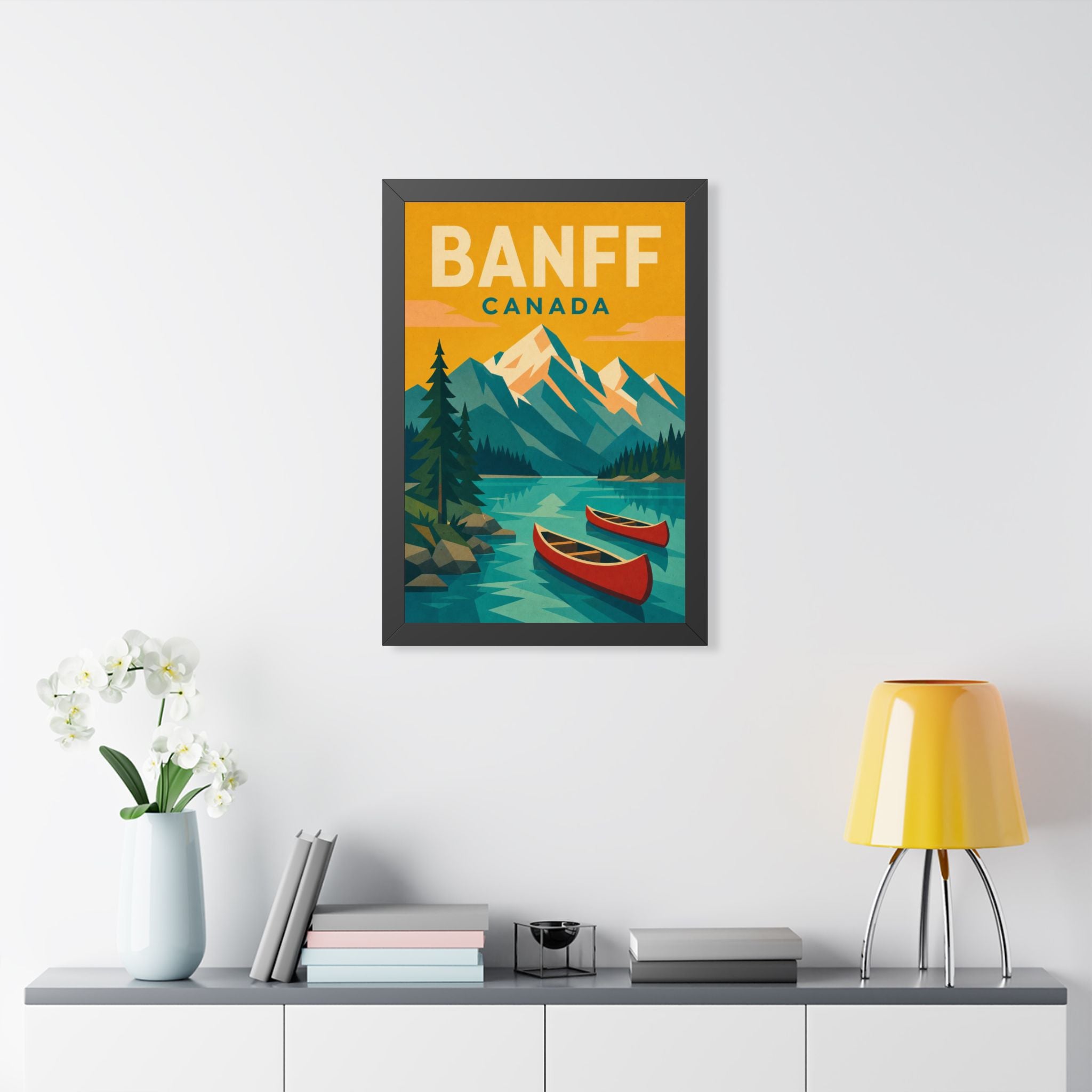 Banff Canada Framed Poster | Vintage Travel Wall Art | Black Walnut White Frame | 16x24 20x30