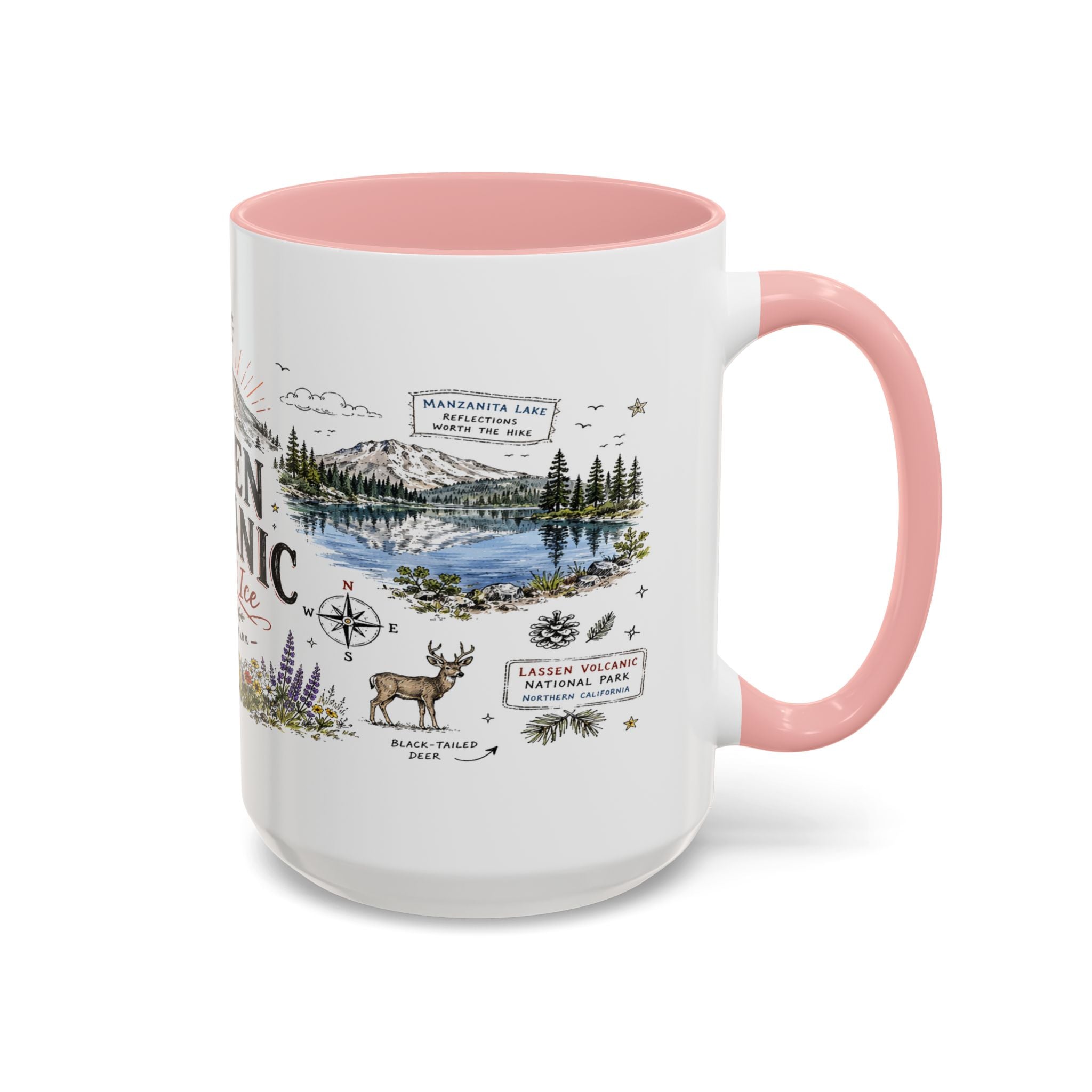 Lassen Volcanic National Park Coffee Mug | California Volcano Geothermal Hiking Gift | Accent Color Ceramic 11oz 15oz