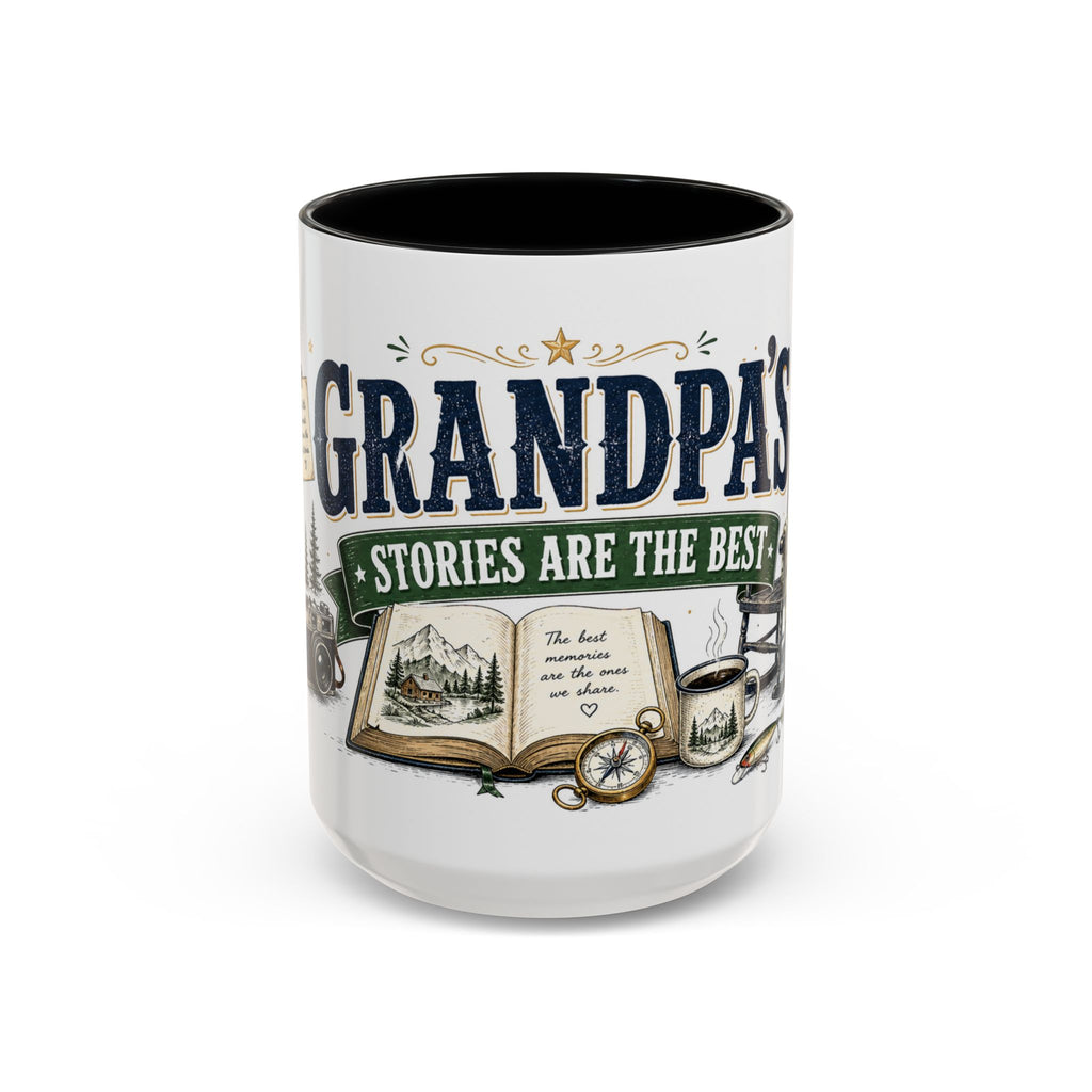 Grandpa's Stories Are The Best Coffee Mug | Gift From Grandkids | Accent Color Ceramic 11oz 15oz