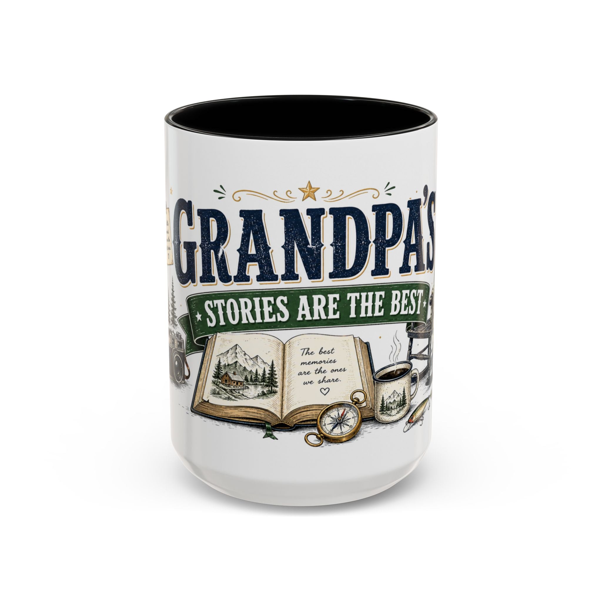 Grandpa's Stories Are The Best Coffee Mug | Gift From Grandkids | Accent Color Ceramic 11oz 15oz