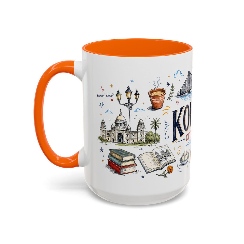 Kolkata Coffee Mug | India Souvenir Travel Gift | Accent Color Ceramic 11oz 15oz