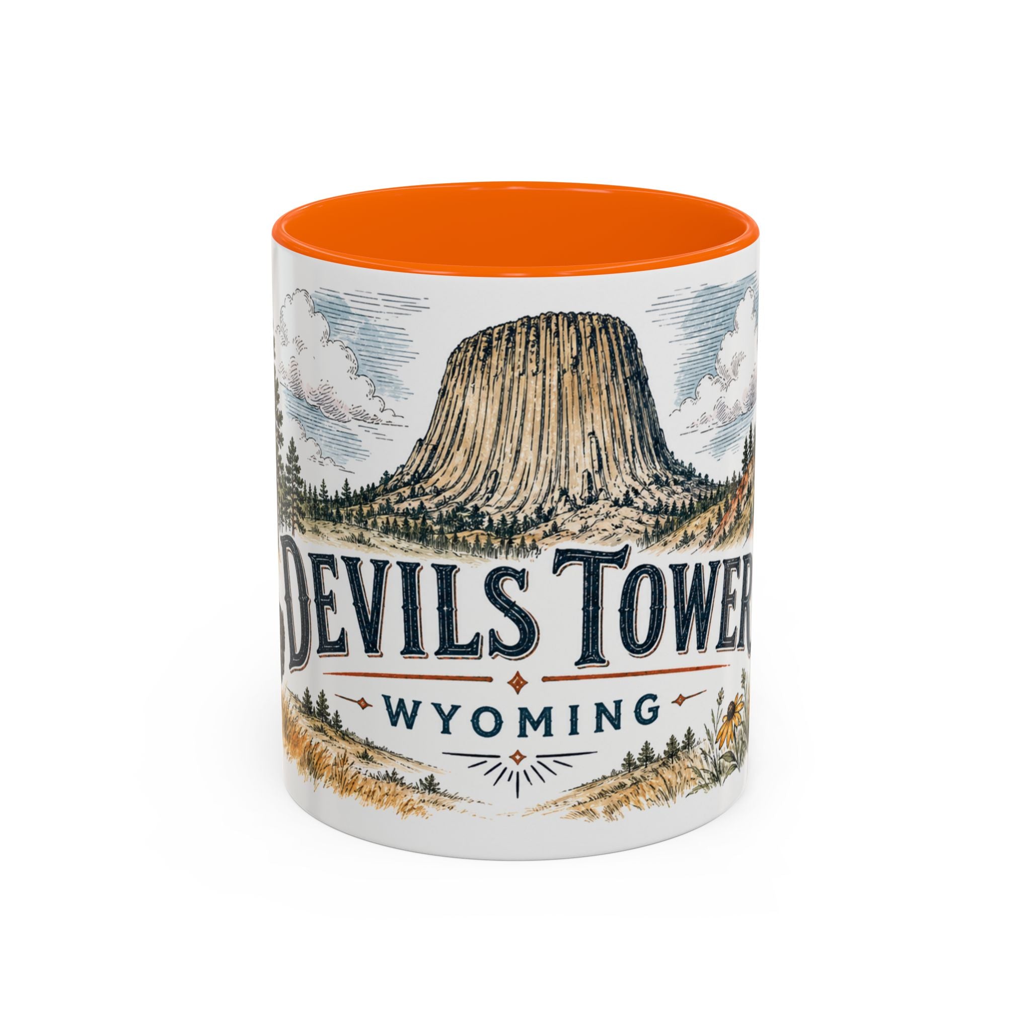 Devils Tower Mug, Wyoming Travel Souvenir, Bucket List Gift, Accent Ceramic Coffee Mug 11oz 15oz
