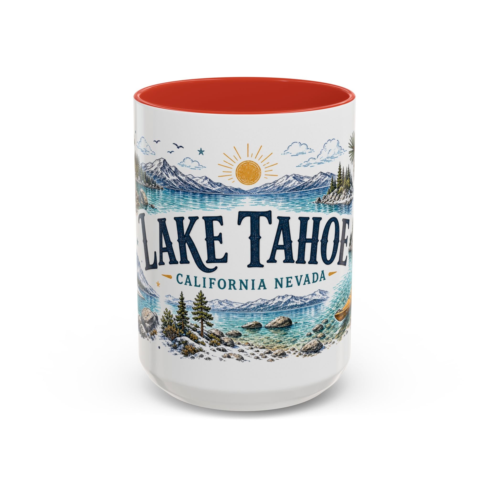 Lake Tahoe Mug, California Nevada Travel Souvenir, Bucket List Gift, Accent Ceramic Coffee Mug 11oz 15oz