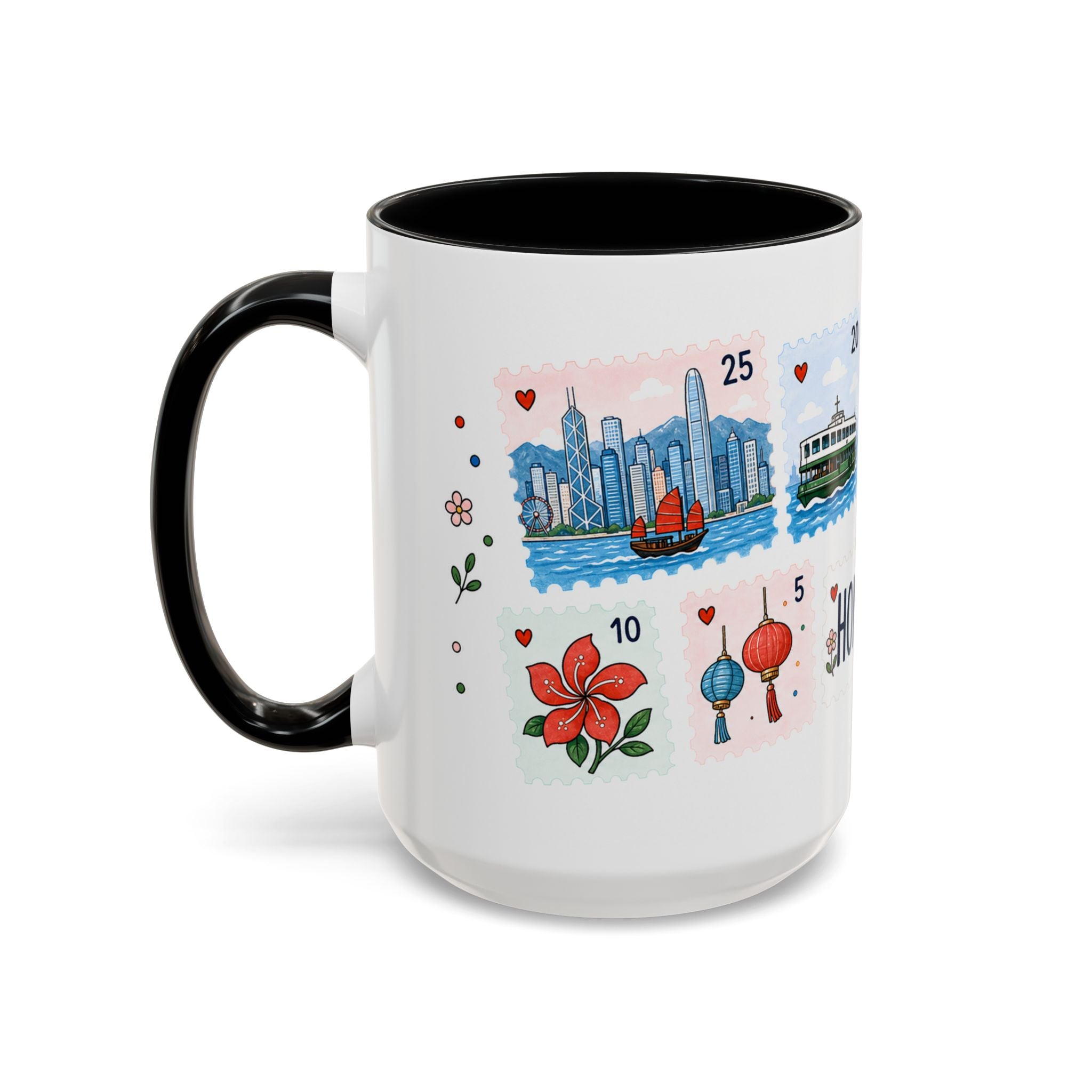 Hong Kong Coffee Mug | Postage Stamp Collage Mug | Travel Souvenir Accent Cup 11oz 15oz