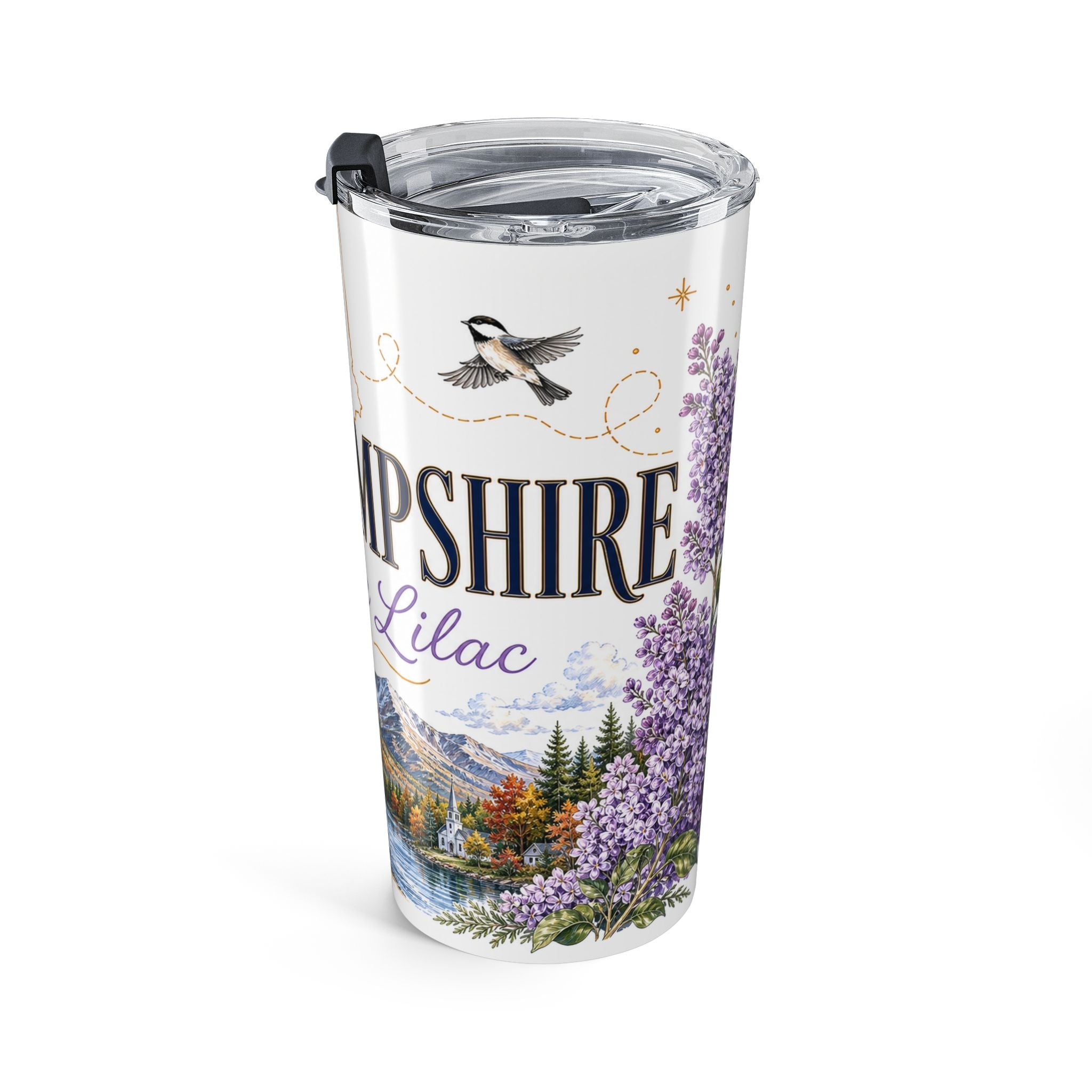 New Hampshire State Flower 20oz Tumbler | Purple Lilac Botanical State Flower Gift | Insulated Stainless Steel Travel Cup