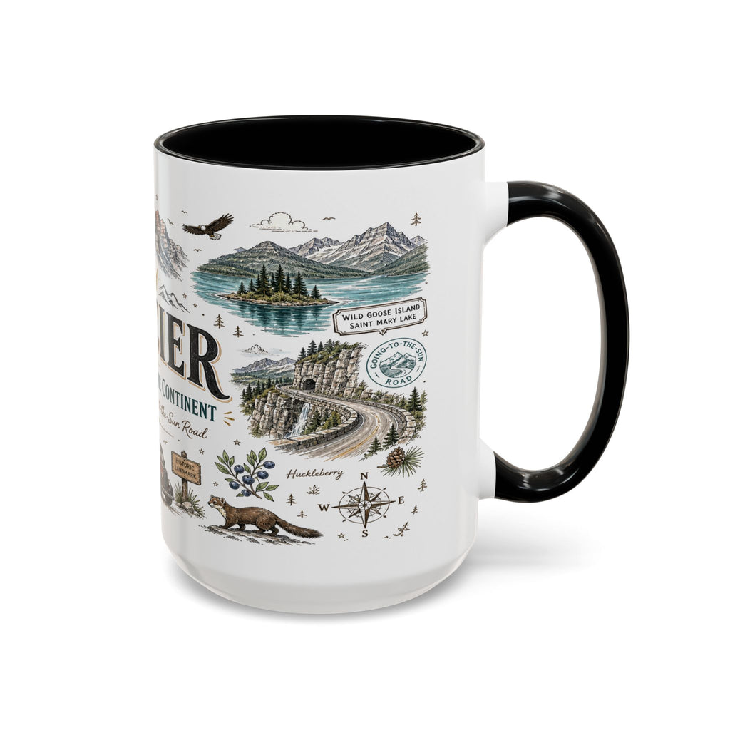 Glacier Coffee Mug | National Park Hiking Montana Gift | Accent Color Ceramic 11oz 15oz