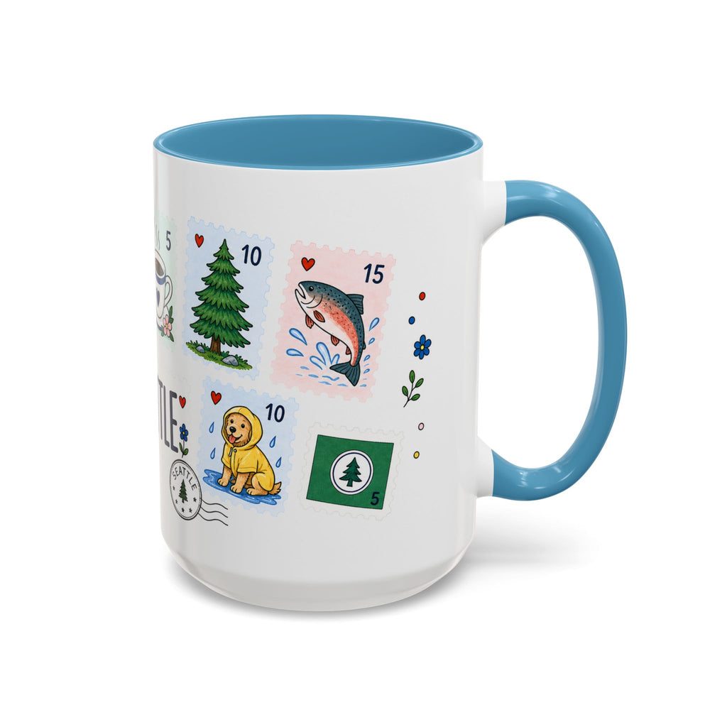 Seattle Coffee Mug | Postage Stamp Collage Mug | Travel Souvenir Accent Cup 11oz 15oz