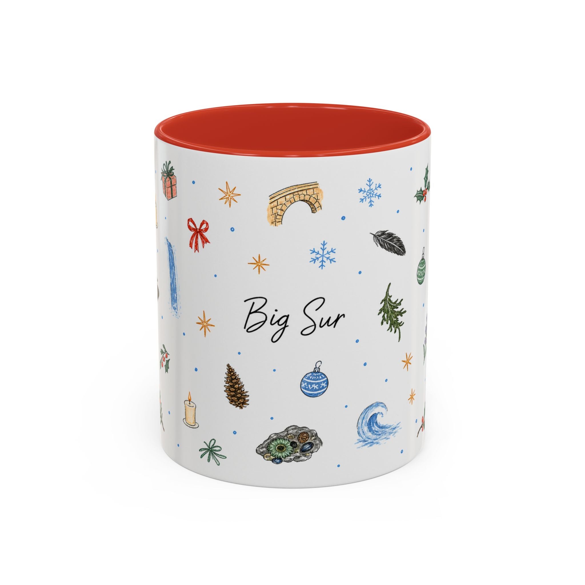 Big Sur Christmas Mug | Watercolor Travel Souvenir | Holiday Gift | Accent Ceramic Coffee Cup 11oz 15oz