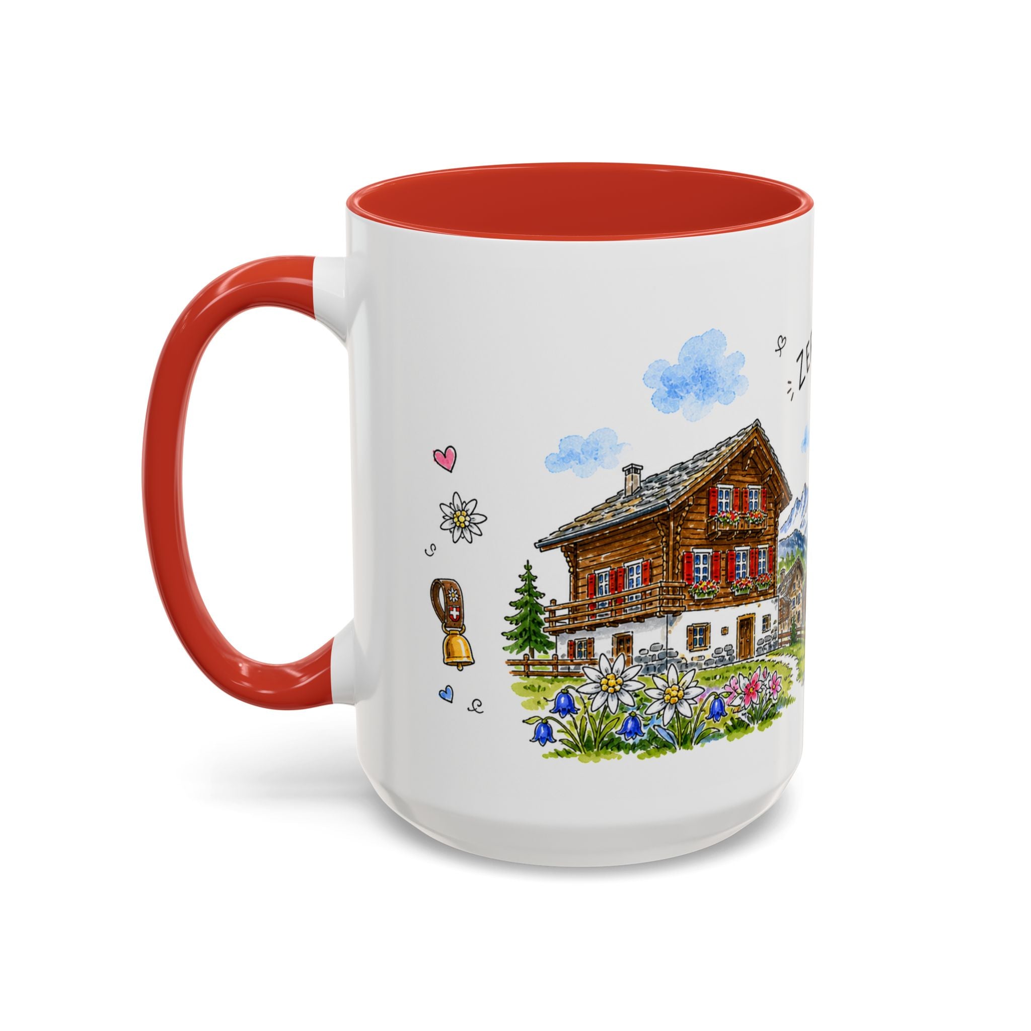 Zermatt Illustrated Travel Mug | Switzerland Souvenir Accent Coffee Mug | 11oz 15oz Ceramic Cup