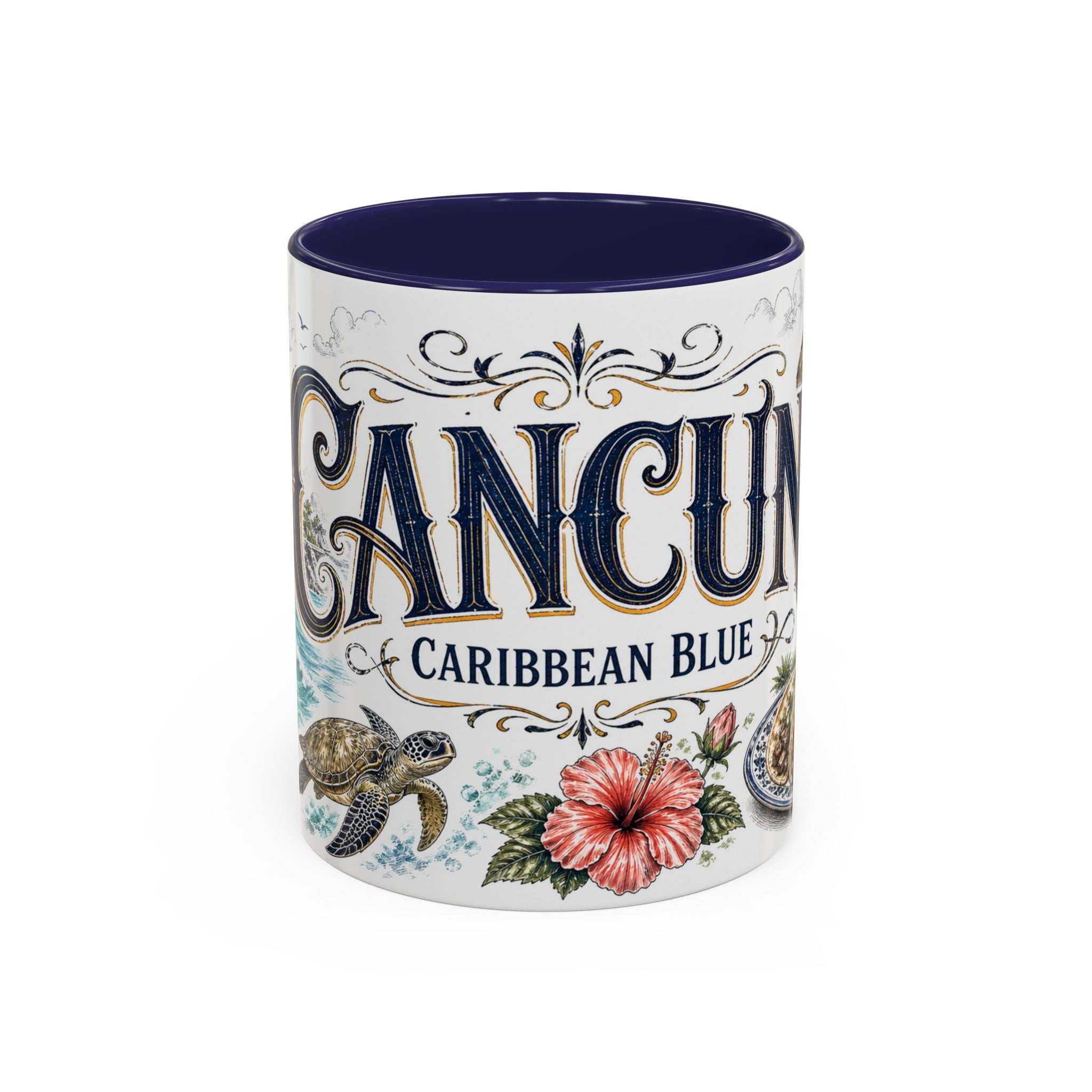 Cancun Coffee Mug | Mexico Travel Souvenir | Vintage Illustrated City Gift | 11 oz 15 oz Accent Mug