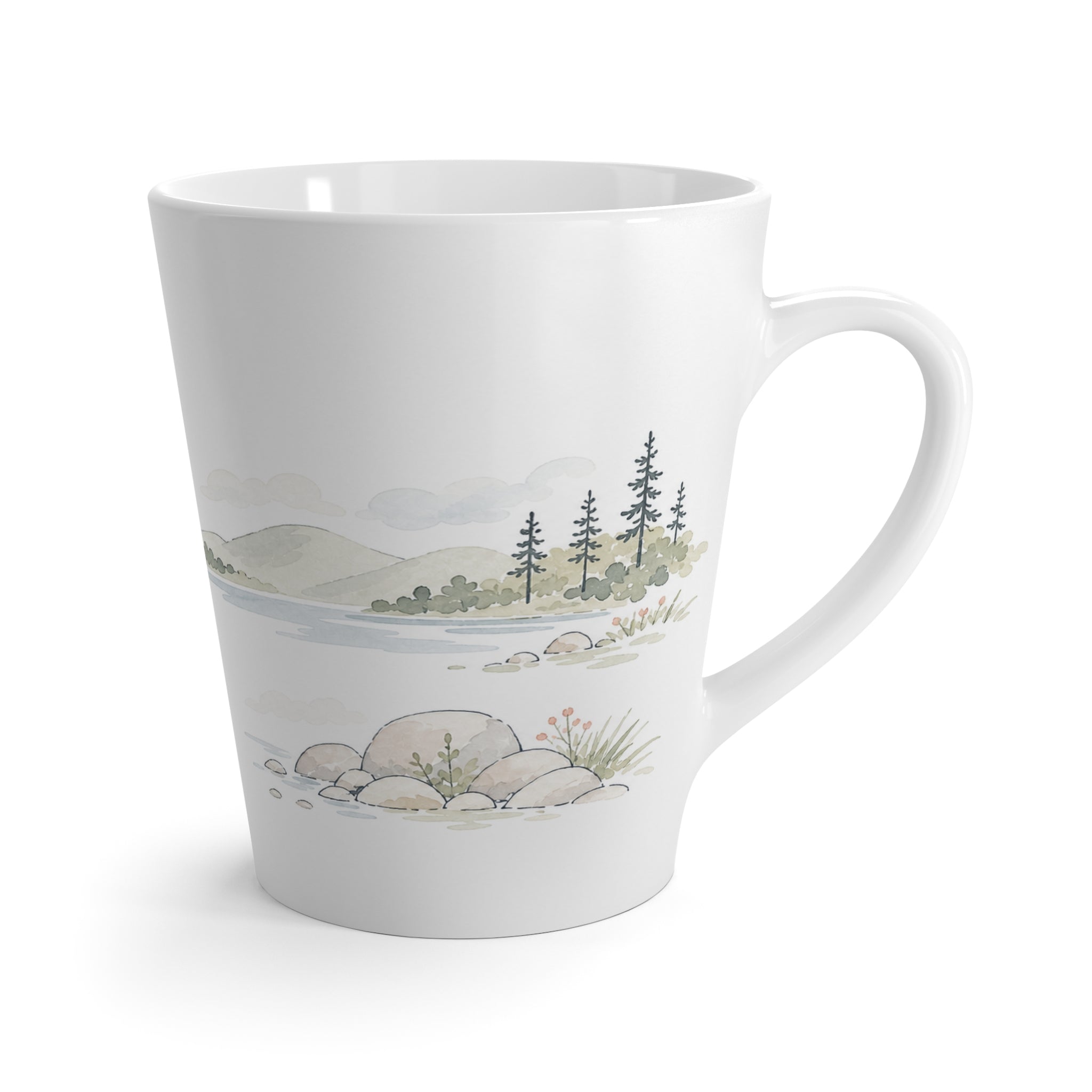 Acadia National Park Latte Mug | Pastel Watercolor Nature Coffee Cup | 12 oz Travel Souvenir Gift