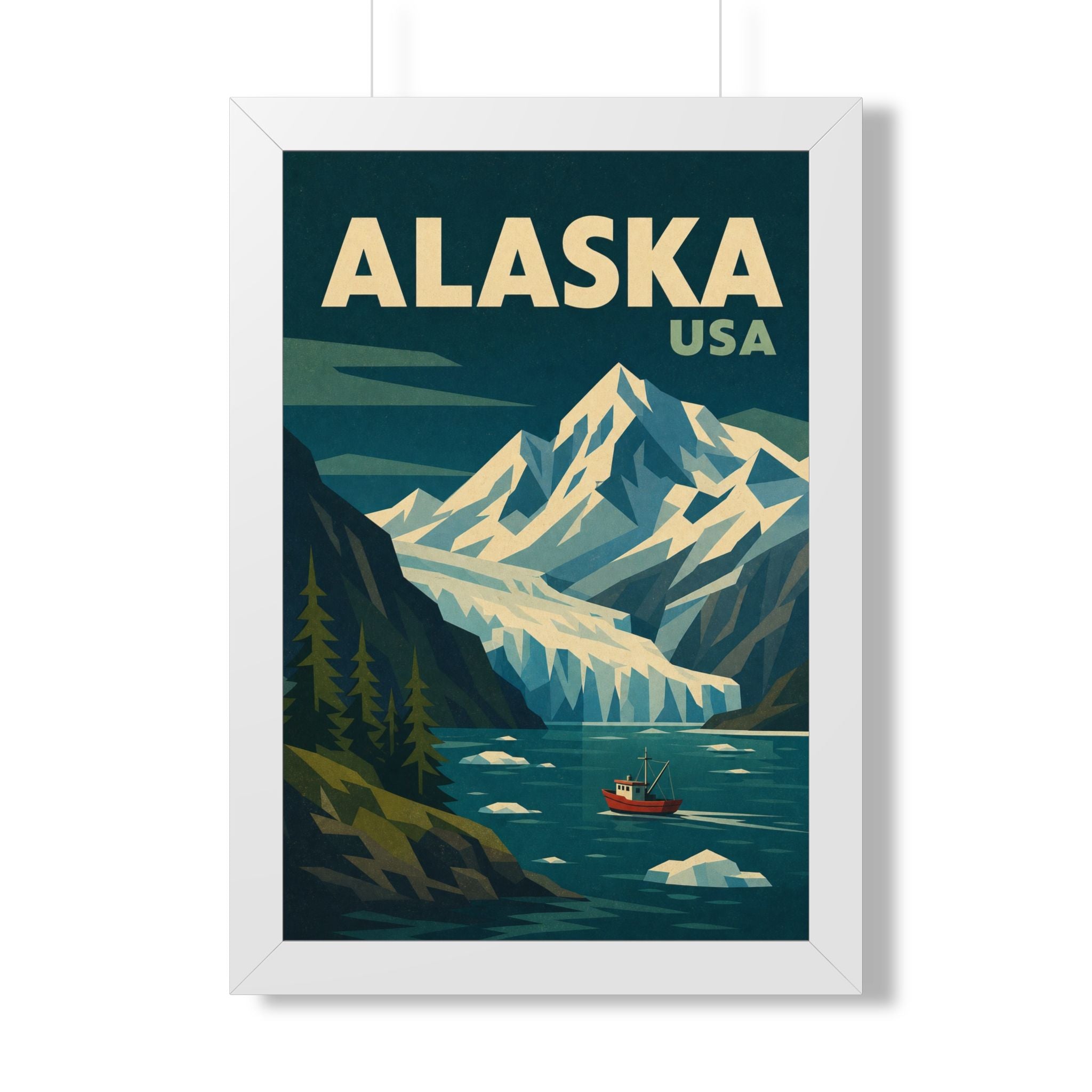 Alaska Mountains United States Framed Poster | Vintage Travel Wall Art | Black Walnut White Frame | 16x24 20x30