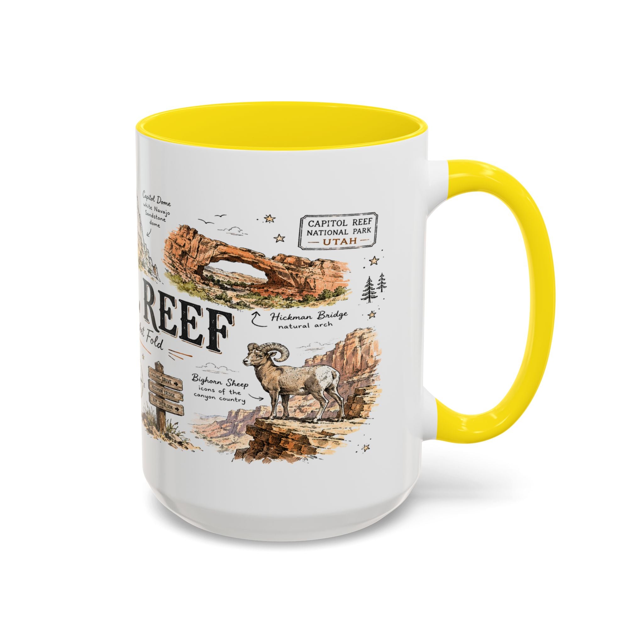Capitol Reef National Park Coffee Mug | Utah Sandstone Canyon Hiking Gift | Accent Color Ceramic 11oz 15oz