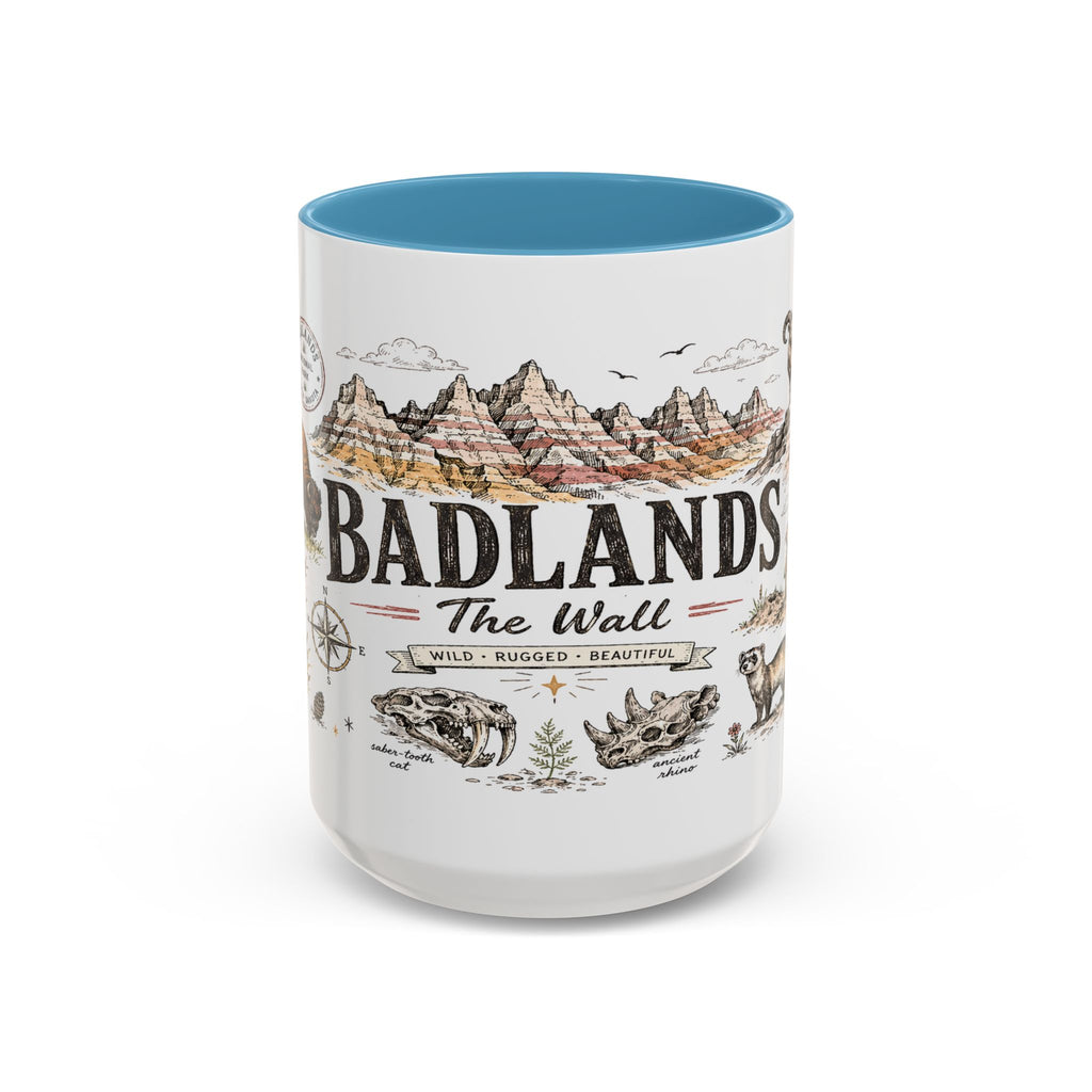 Badlands National Park Coffee Mug | South Dakota Prairie Fossil Hiking Gift | Accent Color Ceramic 11oz 15oz