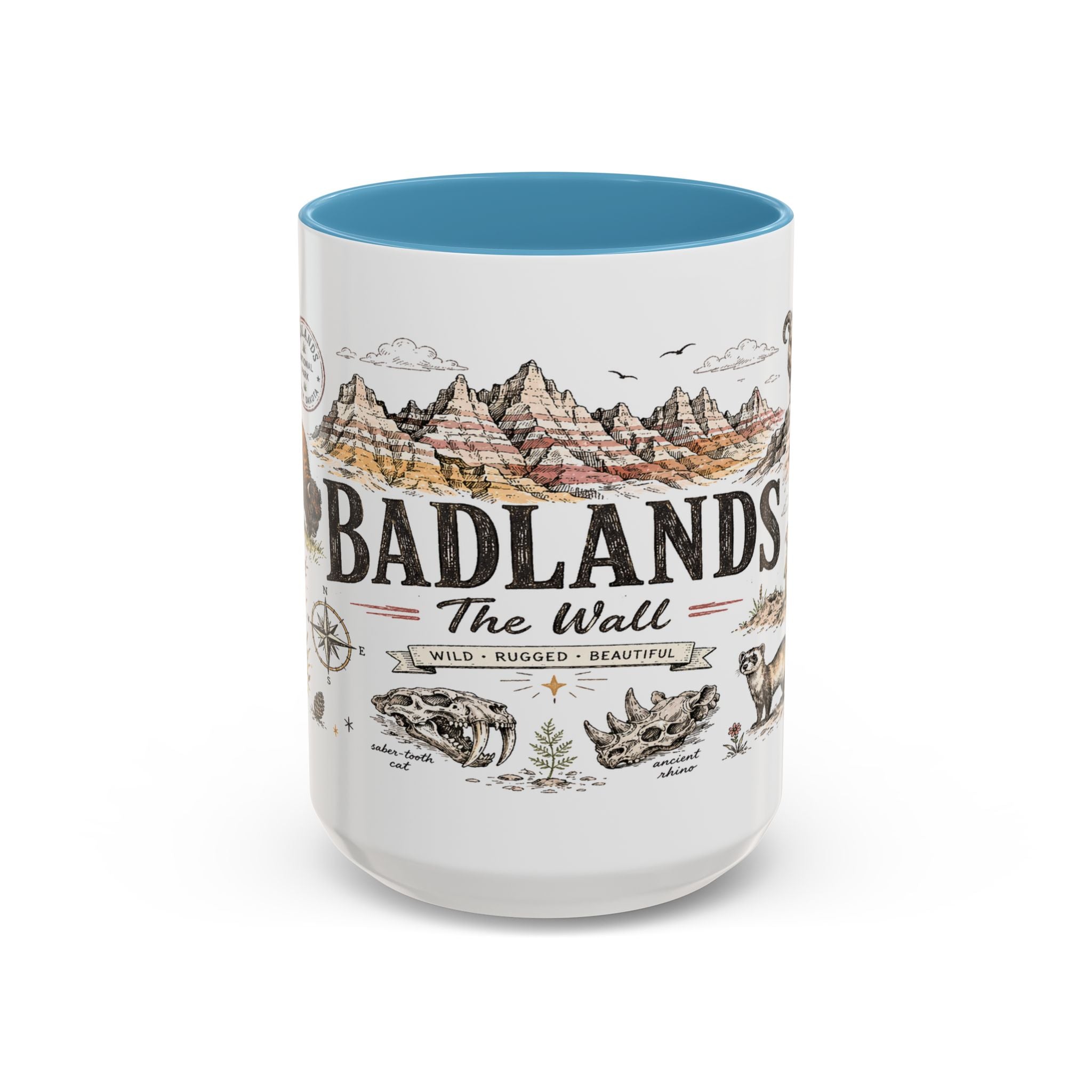 Badlands National Park Coffee Mug | South Dakota Prairie Fossil Hiking Gift | Accent Color Ceramic 11oz 15oz