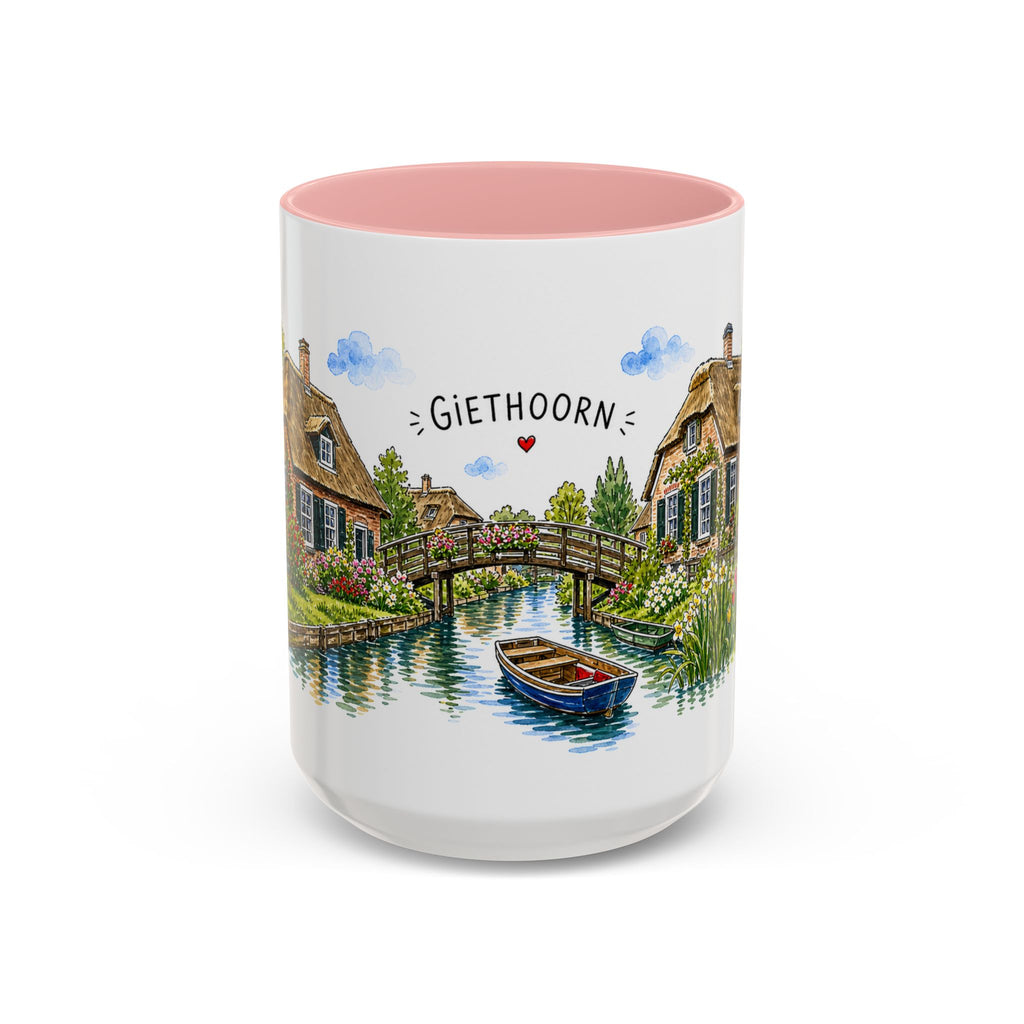 Giethoorn Illustrated Travel Mug | Netherlands Souvenir Accent Coffee Mug | 11oz 15oz Ceramic Cup