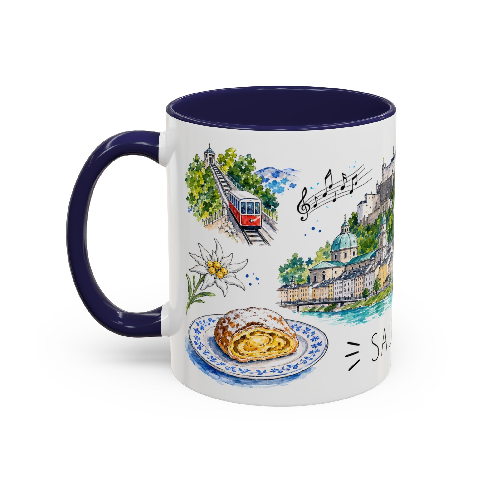 Salzburg Illustrated Travel Mug | City Souvenir Accent Coffee Mug | 11oz 15oz Ceramic Cup