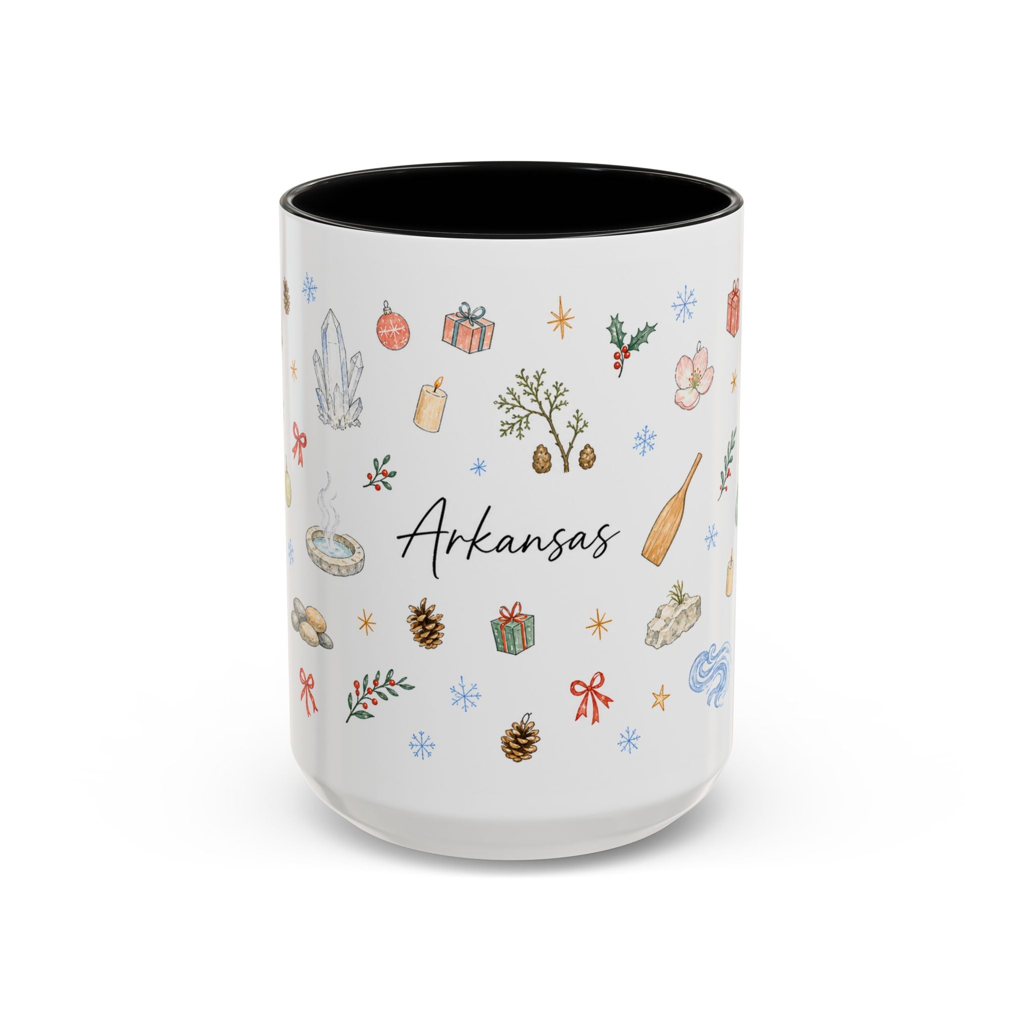 Arkansas Christmas Mug | Watercolor Travel Souvenir | Holiday Gift | Accent Ceramic Coffee Cup 11oz 15oz