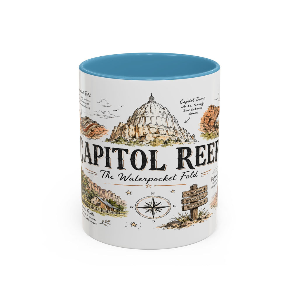 Capitol Reef National Park Coffee Mug | Utah Sandstone Canyon Hiking Gift | Accent Color Ceramic 11oz 15oz