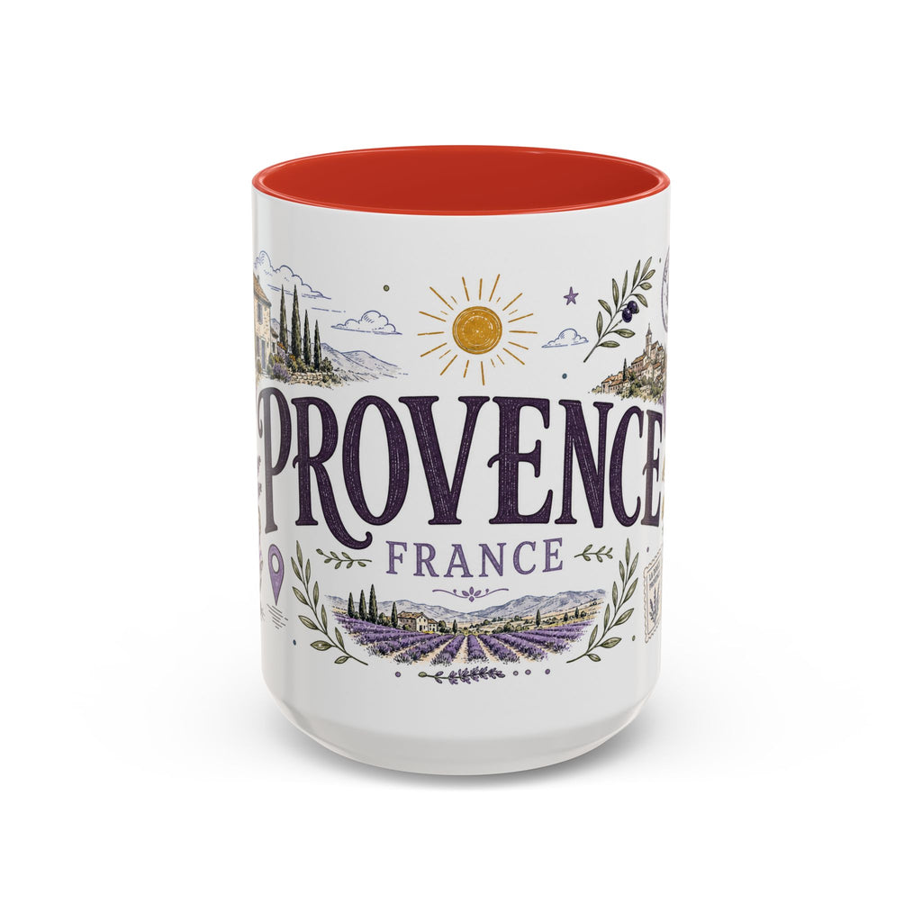 Provence Coffee Mug | Travel Destination Souvenir Gift | Accent Color Ceramic 11oz 15oz