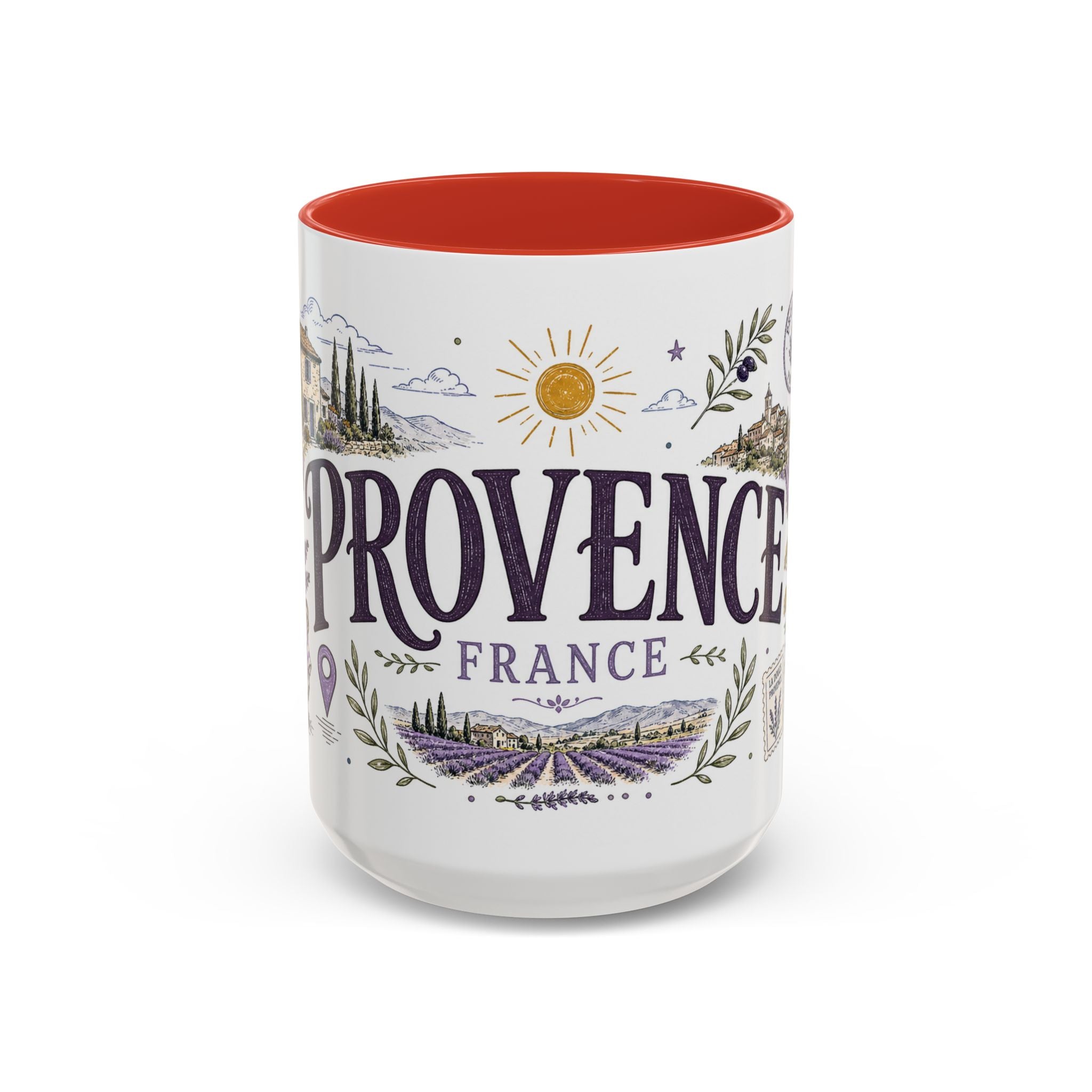 Provence Coffee Mug | Travel Destination Souvenir Gift | Accent Color Ceramic 11oz 15oz