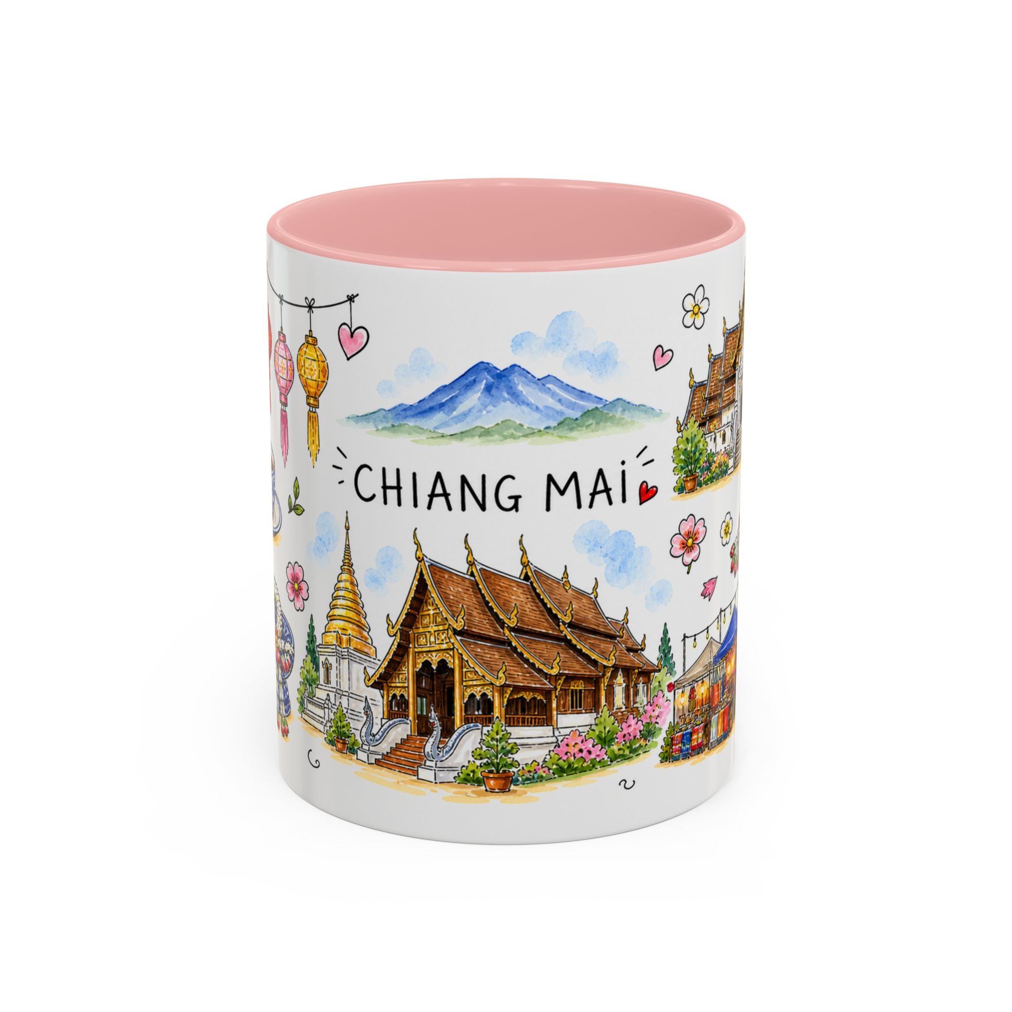 Chiang Mai Illustrated Travel Mug | City Souvenir Accent Coffee Mug | 11oz 15oz Ceramic Cup